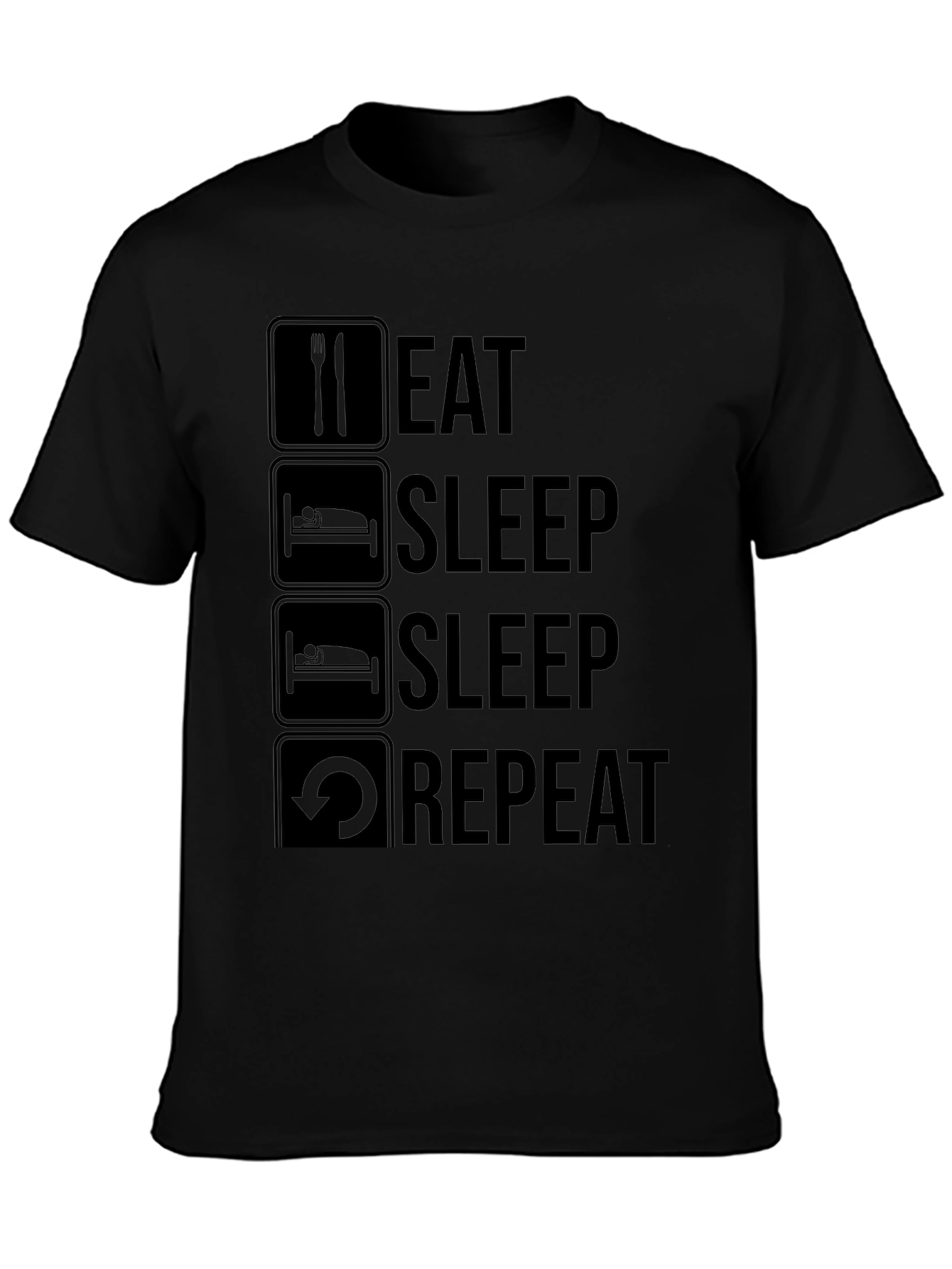 Eat Sleep Repeat Graphic Tee - Black Crew Neck T-Shirt