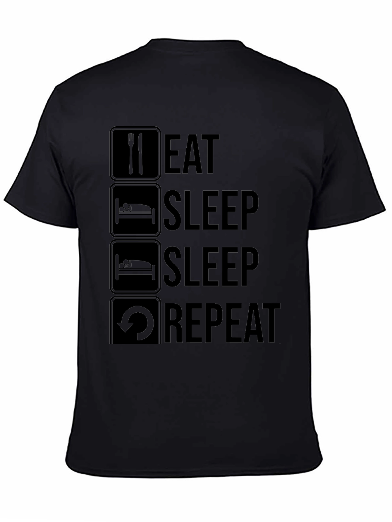 Eat Sleep Repeat Graphic Tee - Black Crew Neck T-Shirt