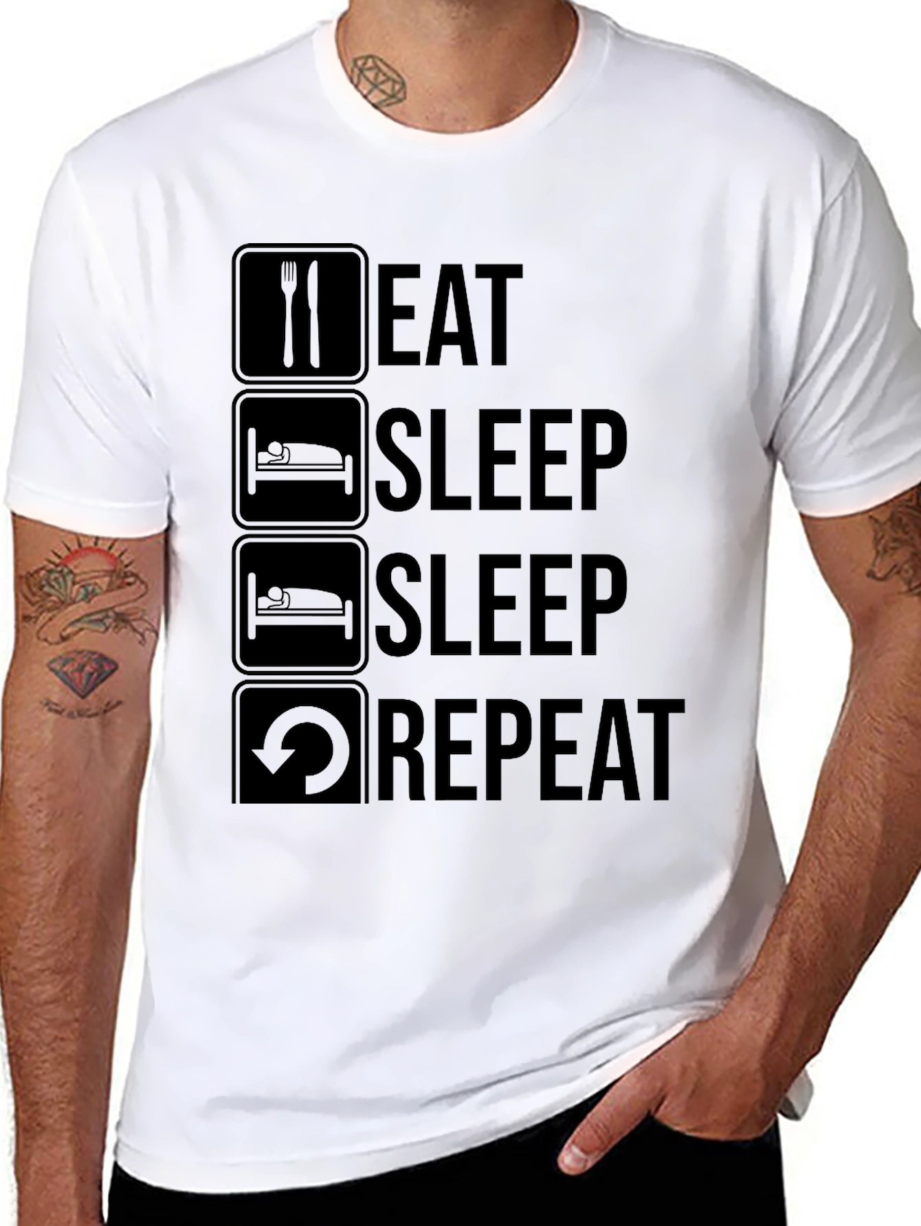 Eat Sleep Repeat Graphic Tee - Black Crew Neck T-Shirt