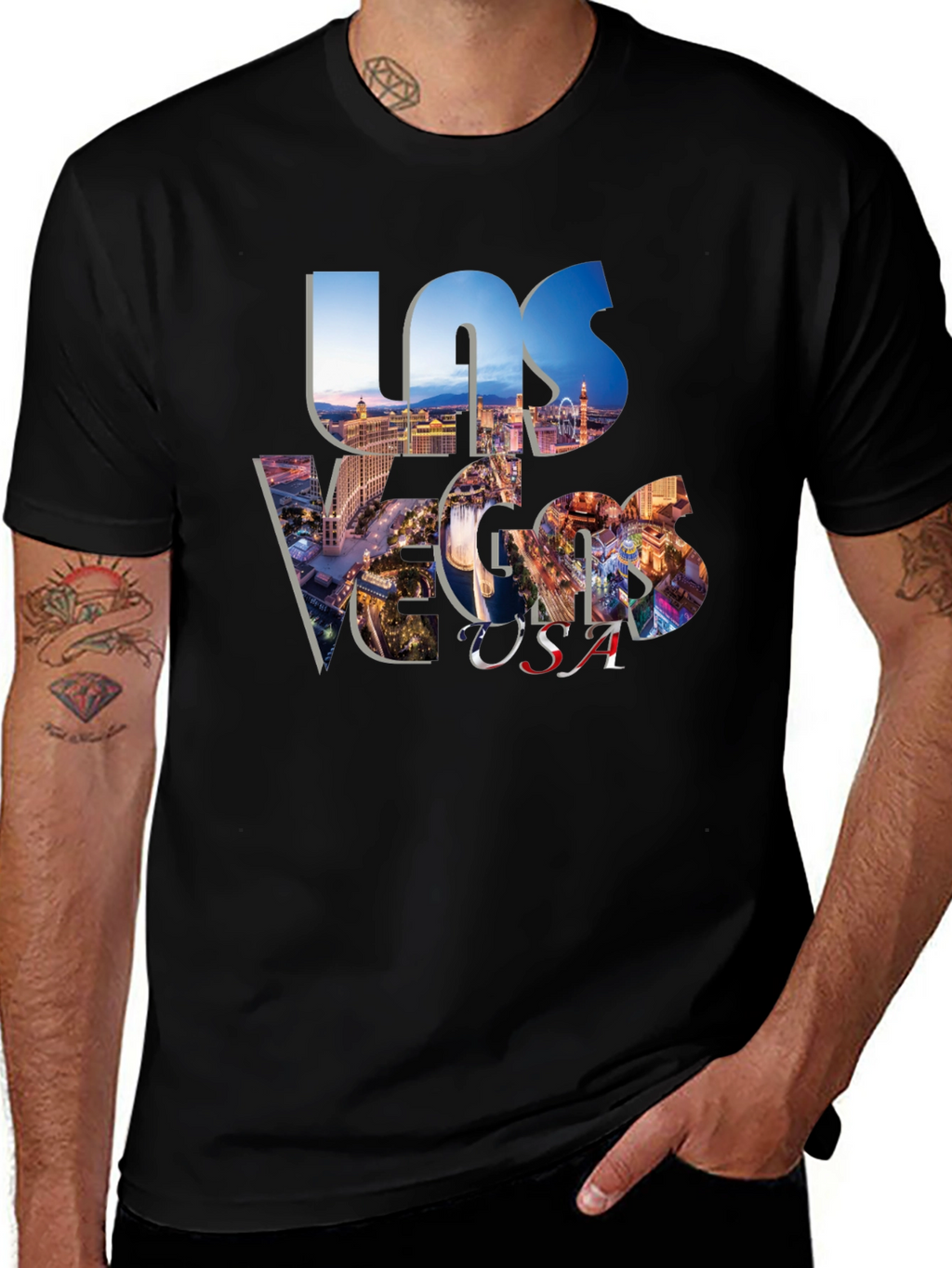 Las Vegas USA Graphic Print Black T-Shirt