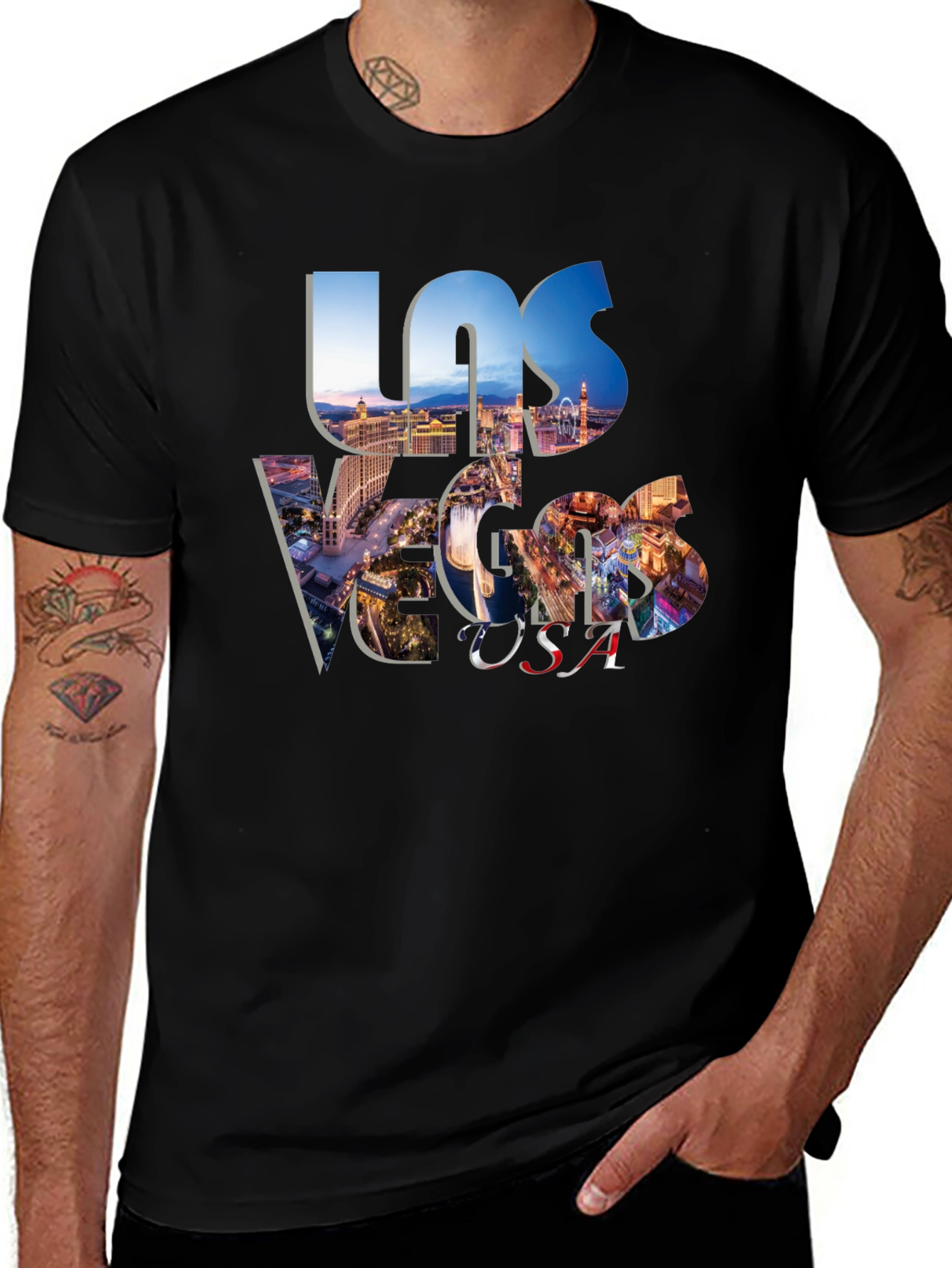 Las Vegas USA Graphic Print Black T-Shirt