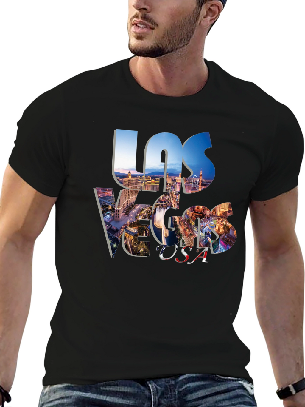 Las Vegas USA Graphic Print Black T-Shirt