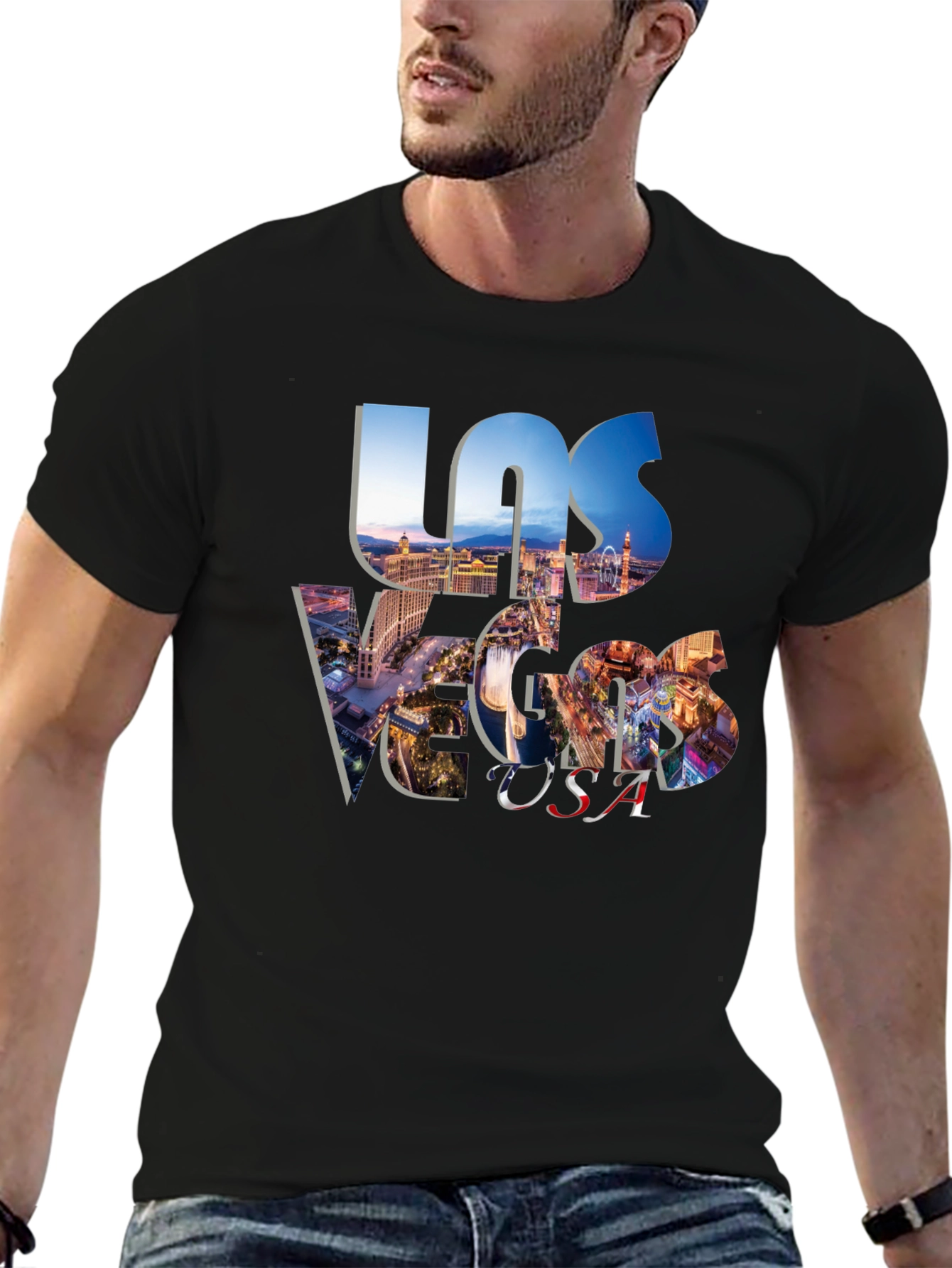 Las Vegas USA Graphic Print Black T-Shirt