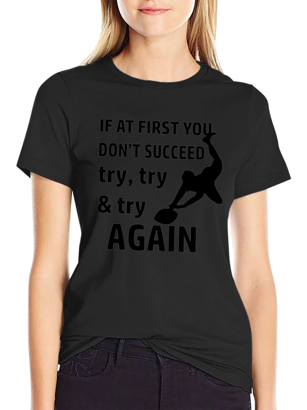 Try Again Black Graphic Tee - Inspirational Print