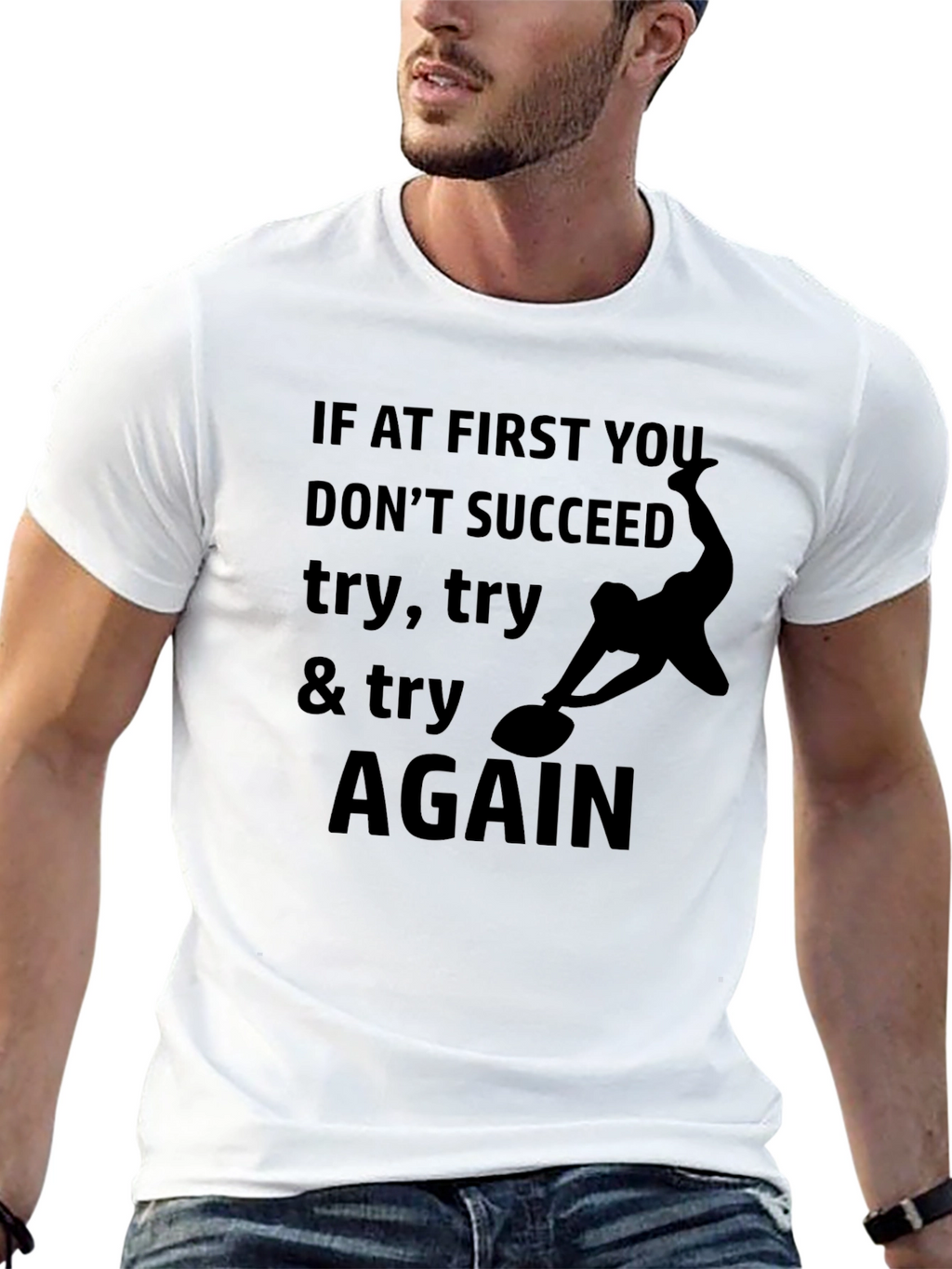 Try Again Black Graphic Tee - Inspirational Print
