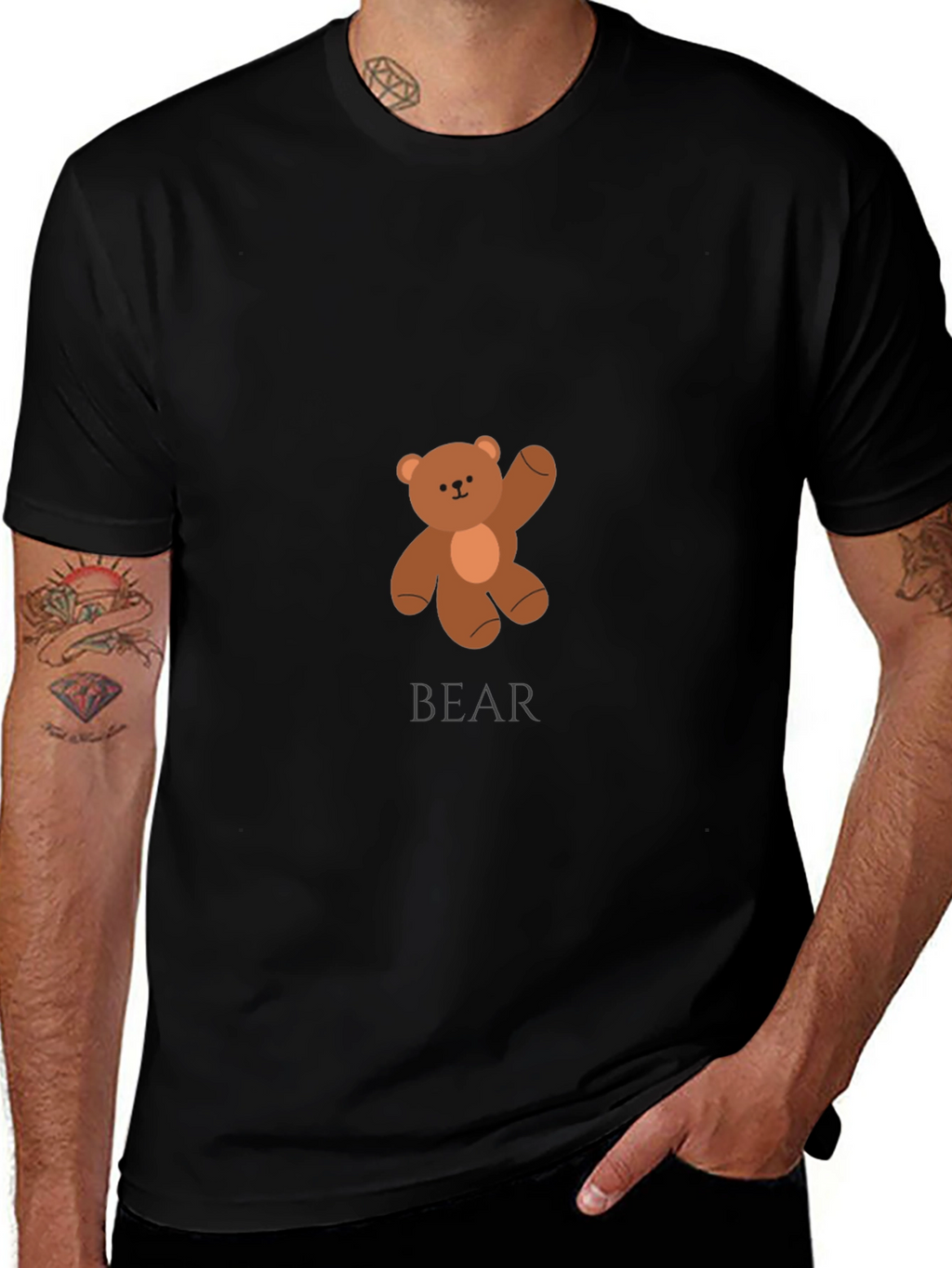 Mens Black Teddy Bear Graphic T-Shirt
