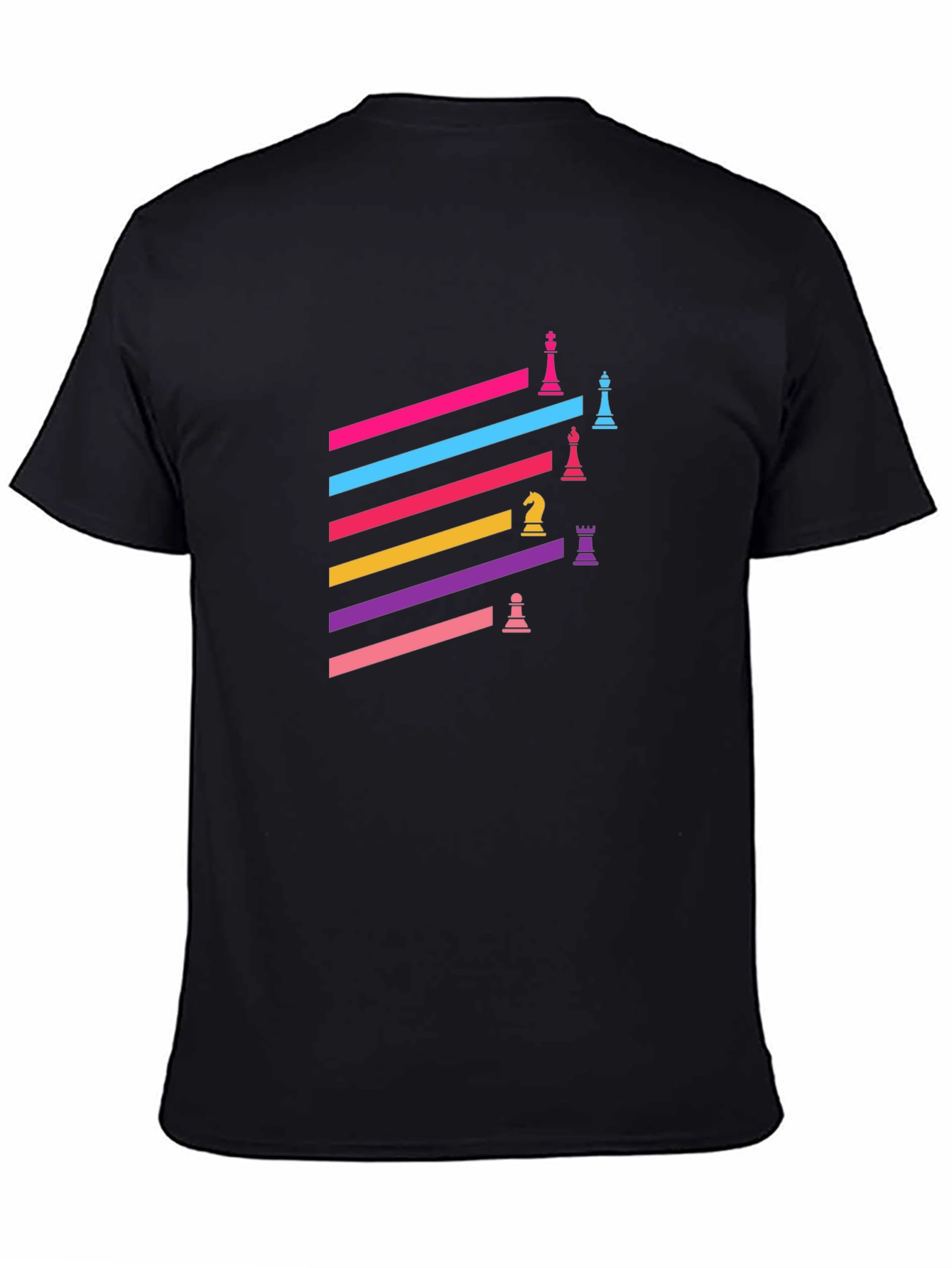 Colorful Chess Piece Graphic Tee - Trendy Black T-Shirt