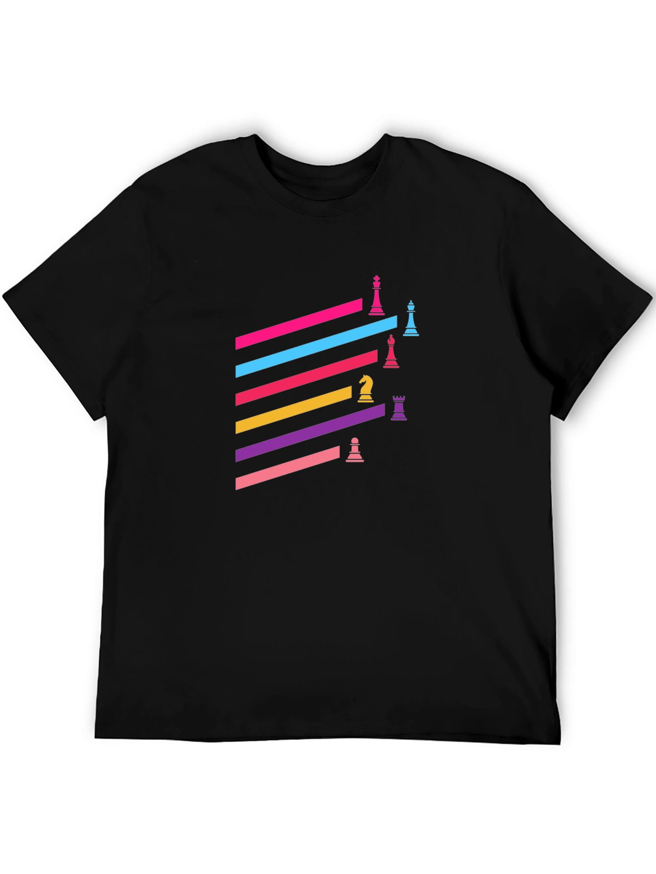 Colorful Chess Piece Graphic Tee - Trendy Black T-Shirt
