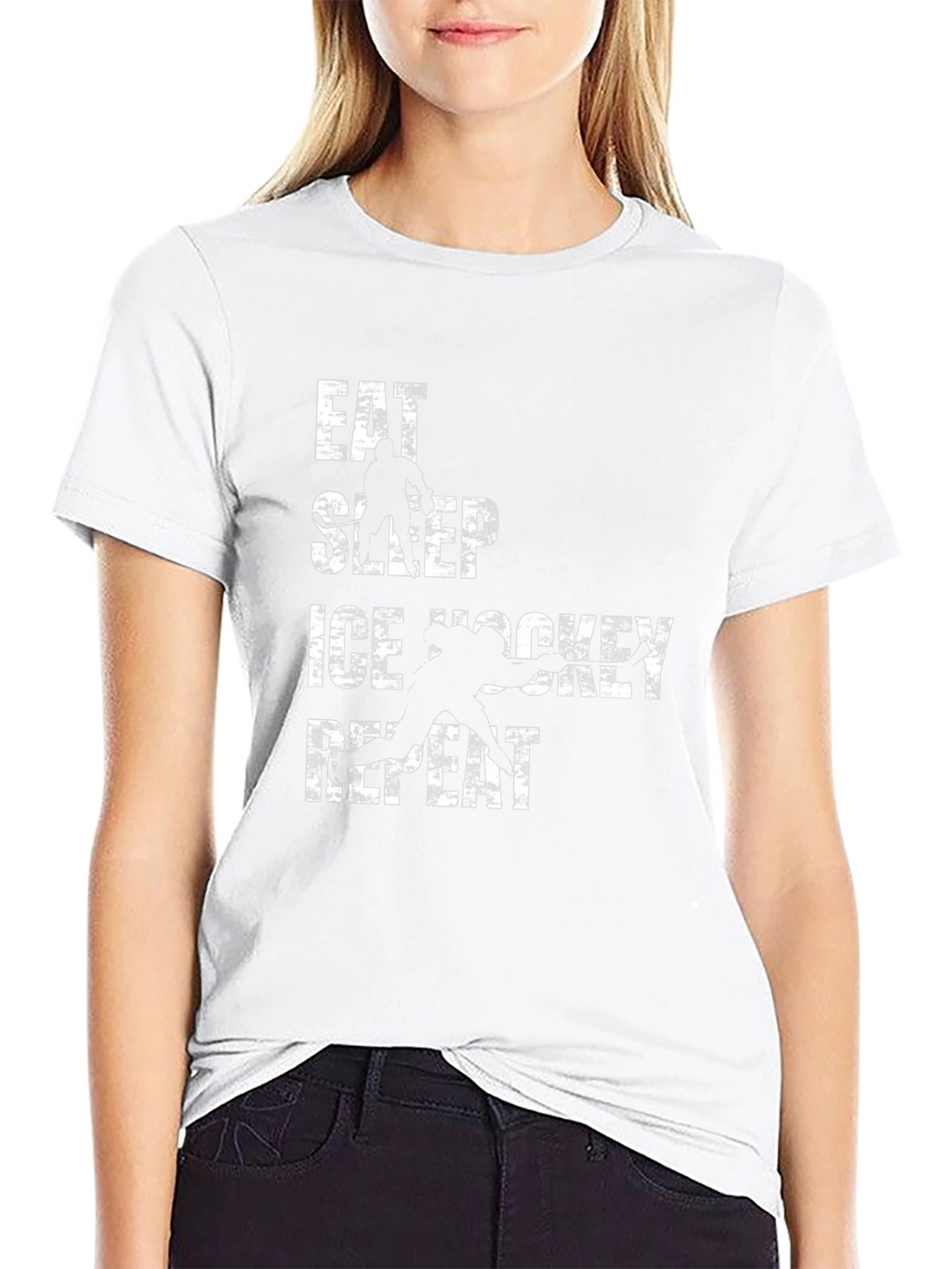 Eat Sleep Ice Hockey Repeat Black Graphic T-Shirt