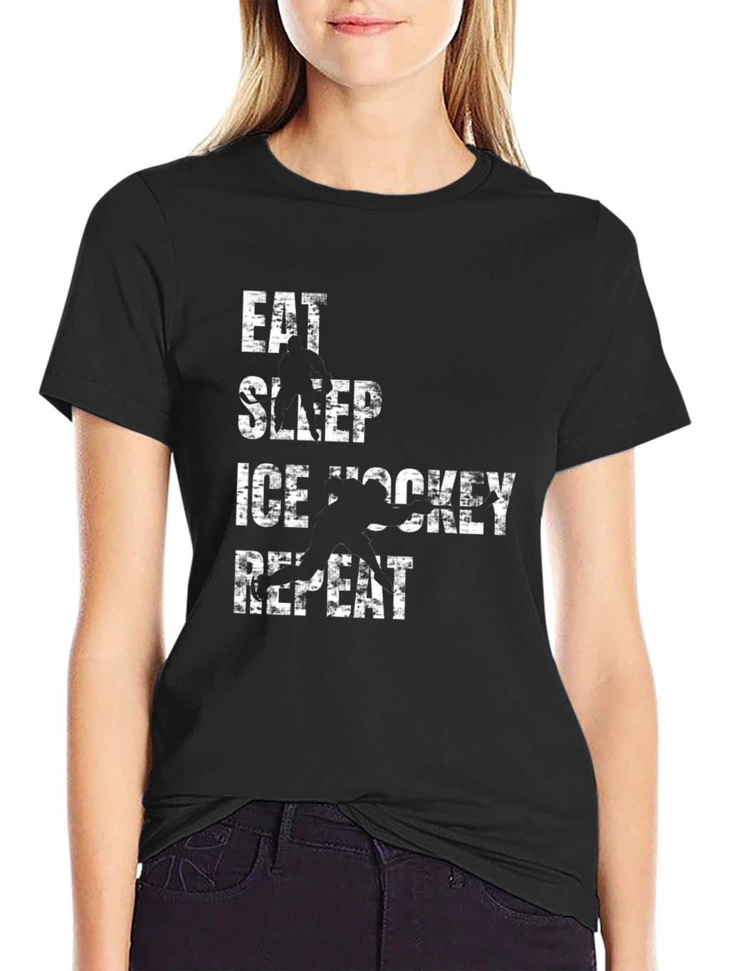 Eat Sleep Ice Hockey Repeat Black Graphic T-Shirt
