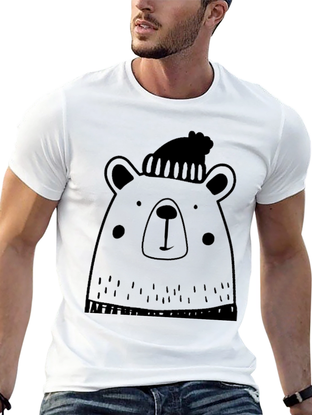 Bear with Beanie Black Graphic T-Shirt
