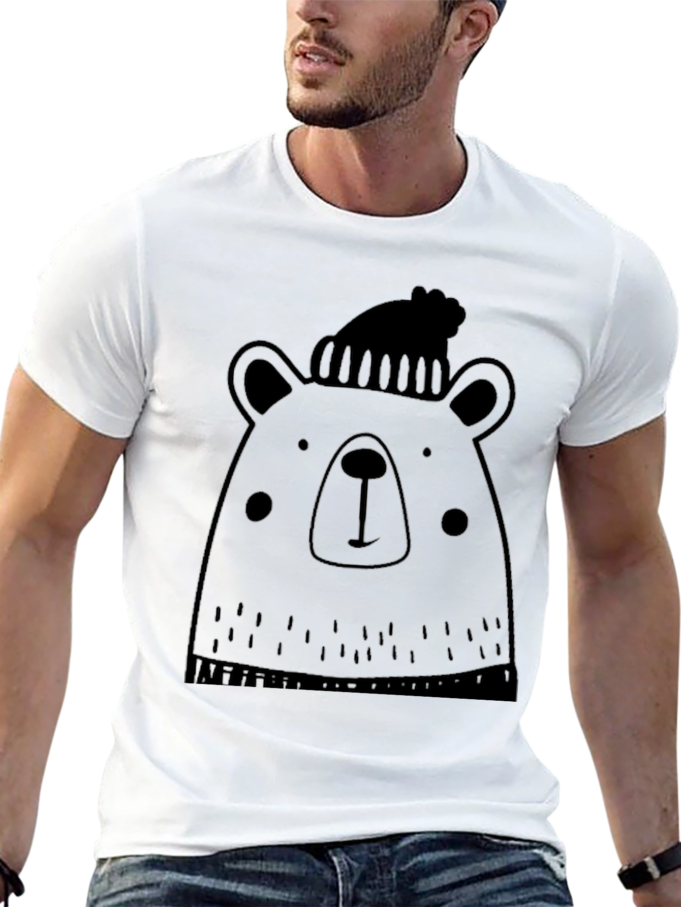 Bear with Beanie Black Graphic T-Shirt
