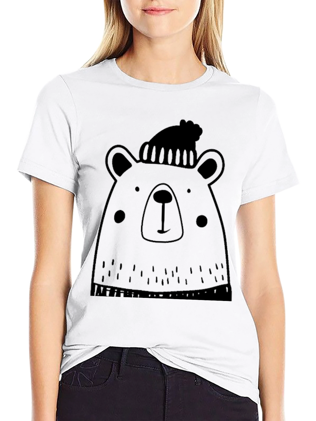 Bear with Beanie Black Graphic T-Shirt