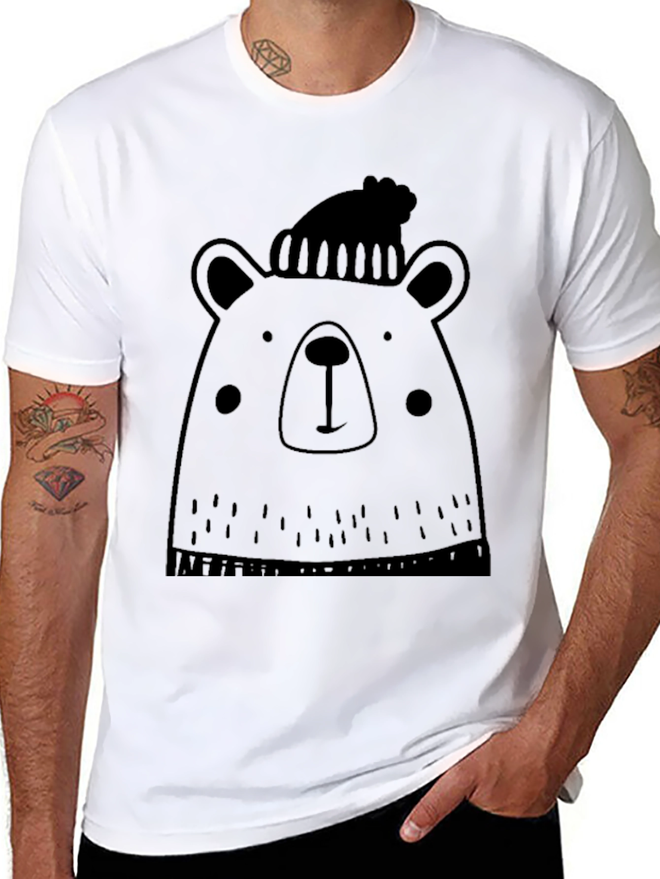 Bear with Beanie Black Graphic T-Shirt