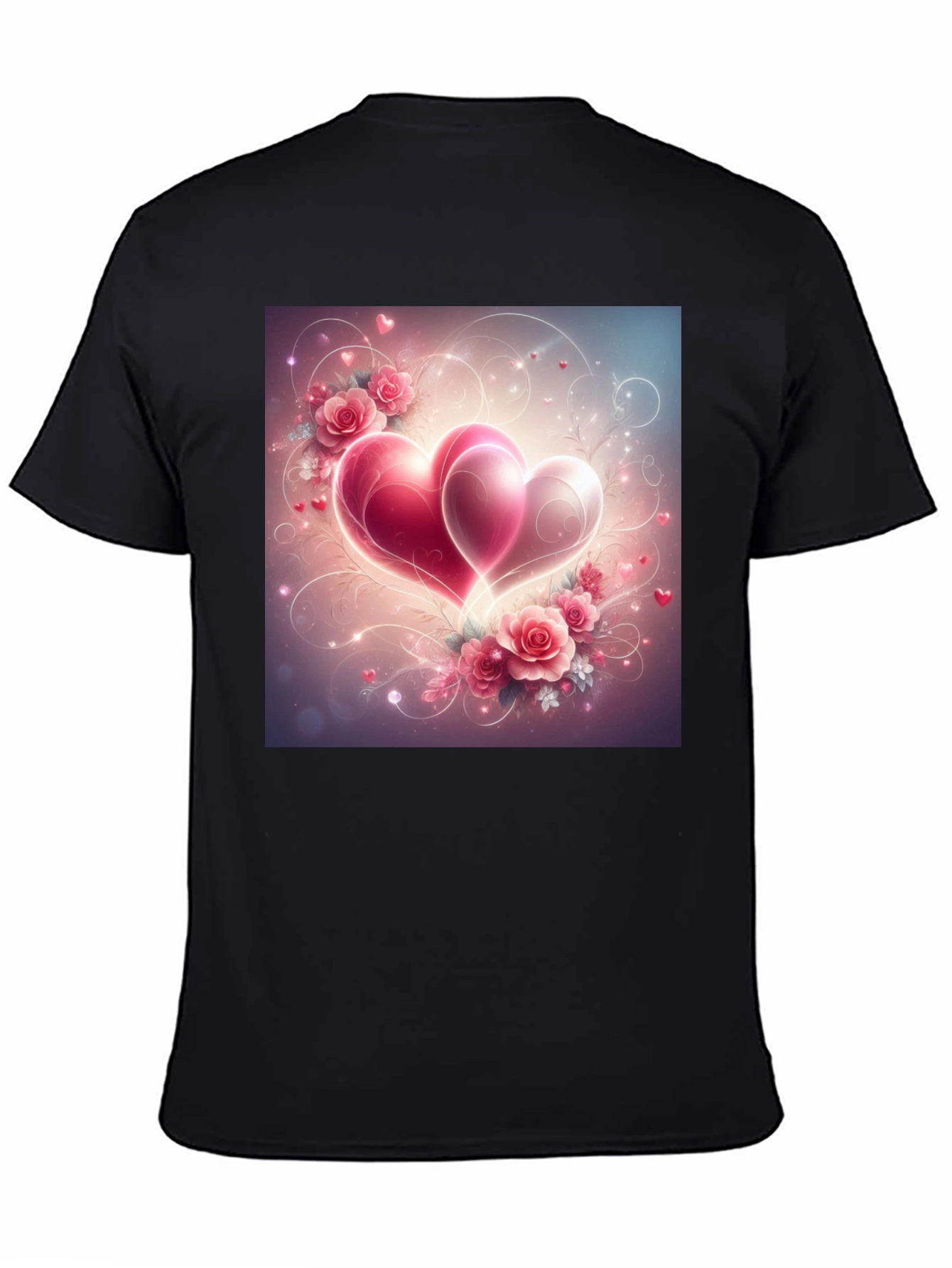 Romantic Hearts & Roses Graphic Tee - Black