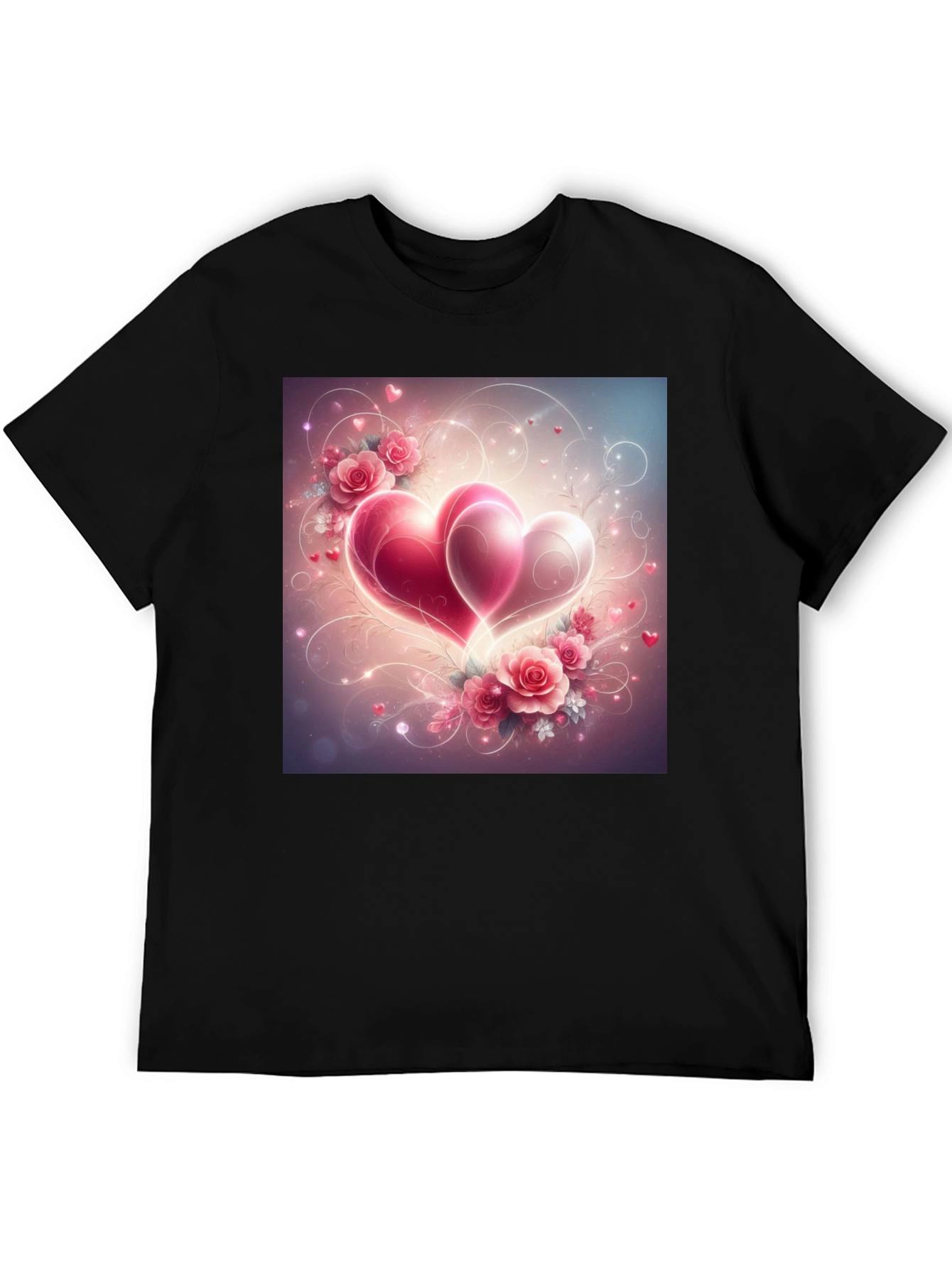 Romantic Hearts & Roses Graphic Tee - Black