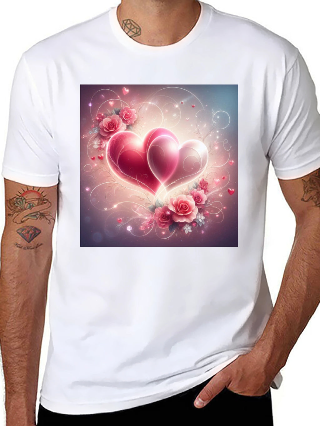 Romantic Hearts & Roses Graphic Tee - Black