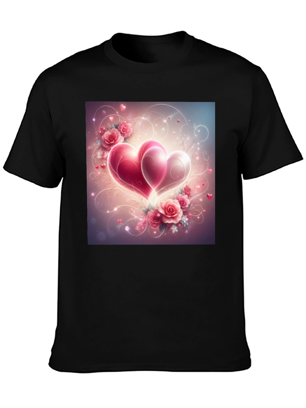 Romantic Hearts & Roses Graphic Tee - Black