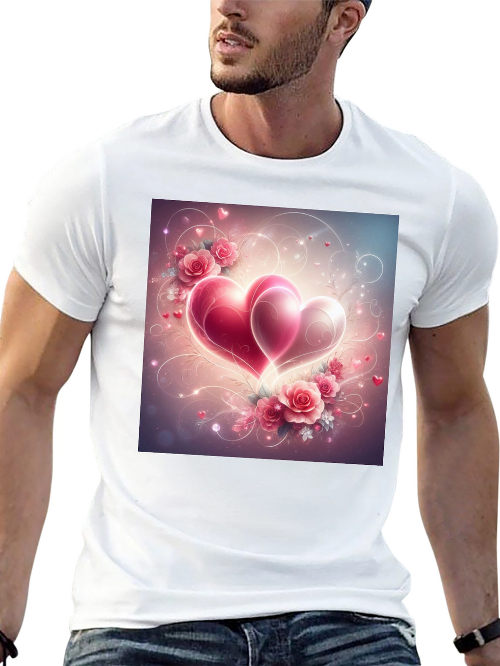 Romantic Hearts & Roses Graphic Tee - Black