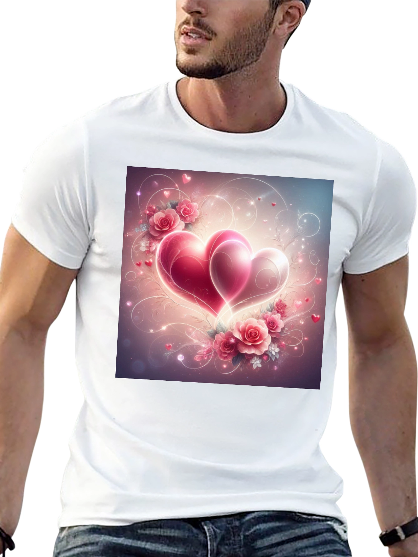 Romantic Hearts & Roses Graphic Tee - Black