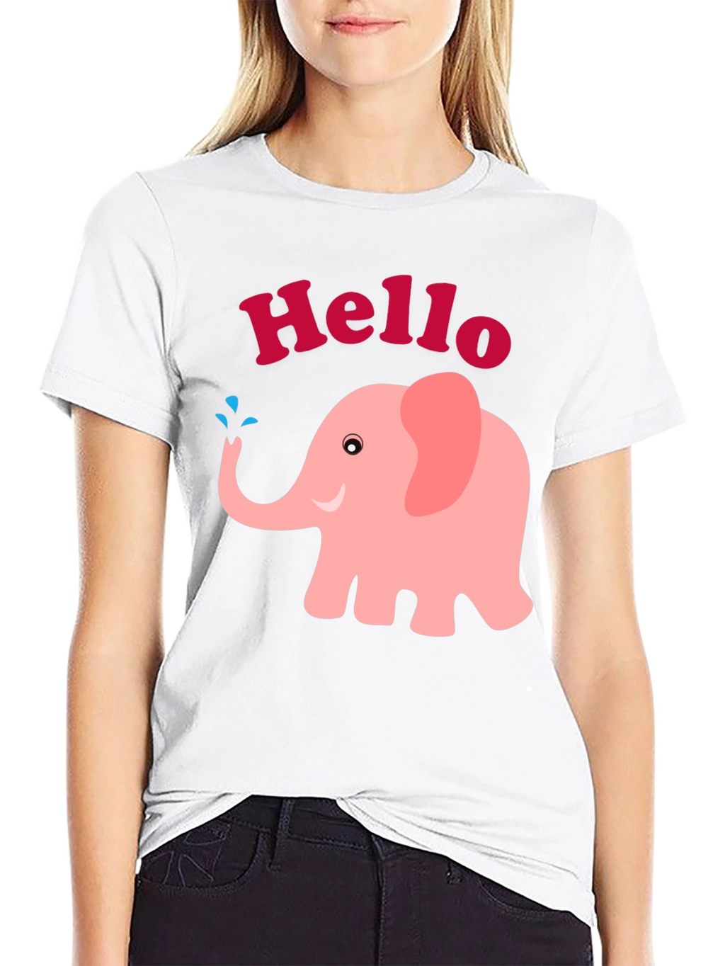 Cute Pink Elephant Hello Graphic Tee