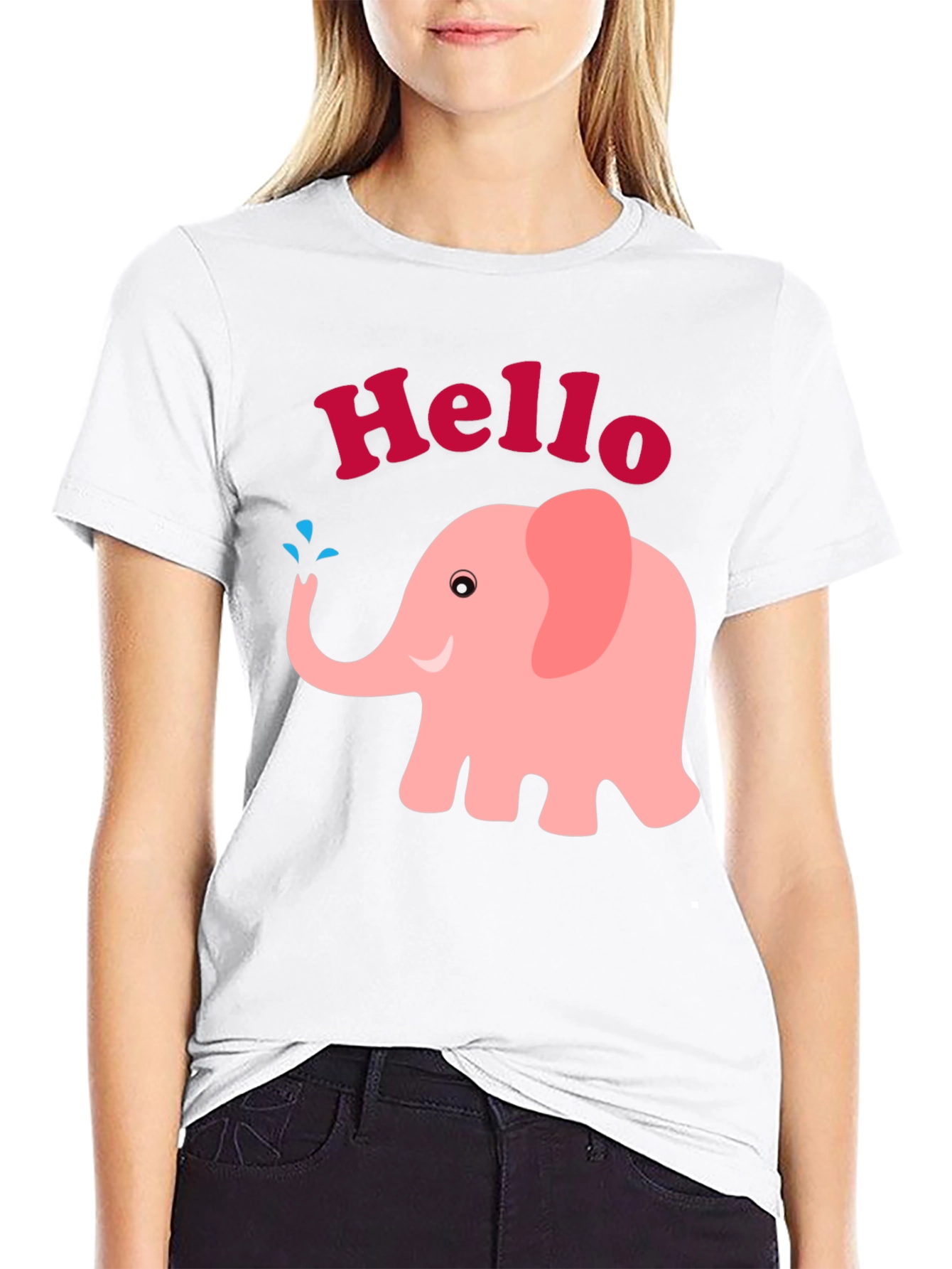 Cute Pink Elephant Hello Graphic Tee