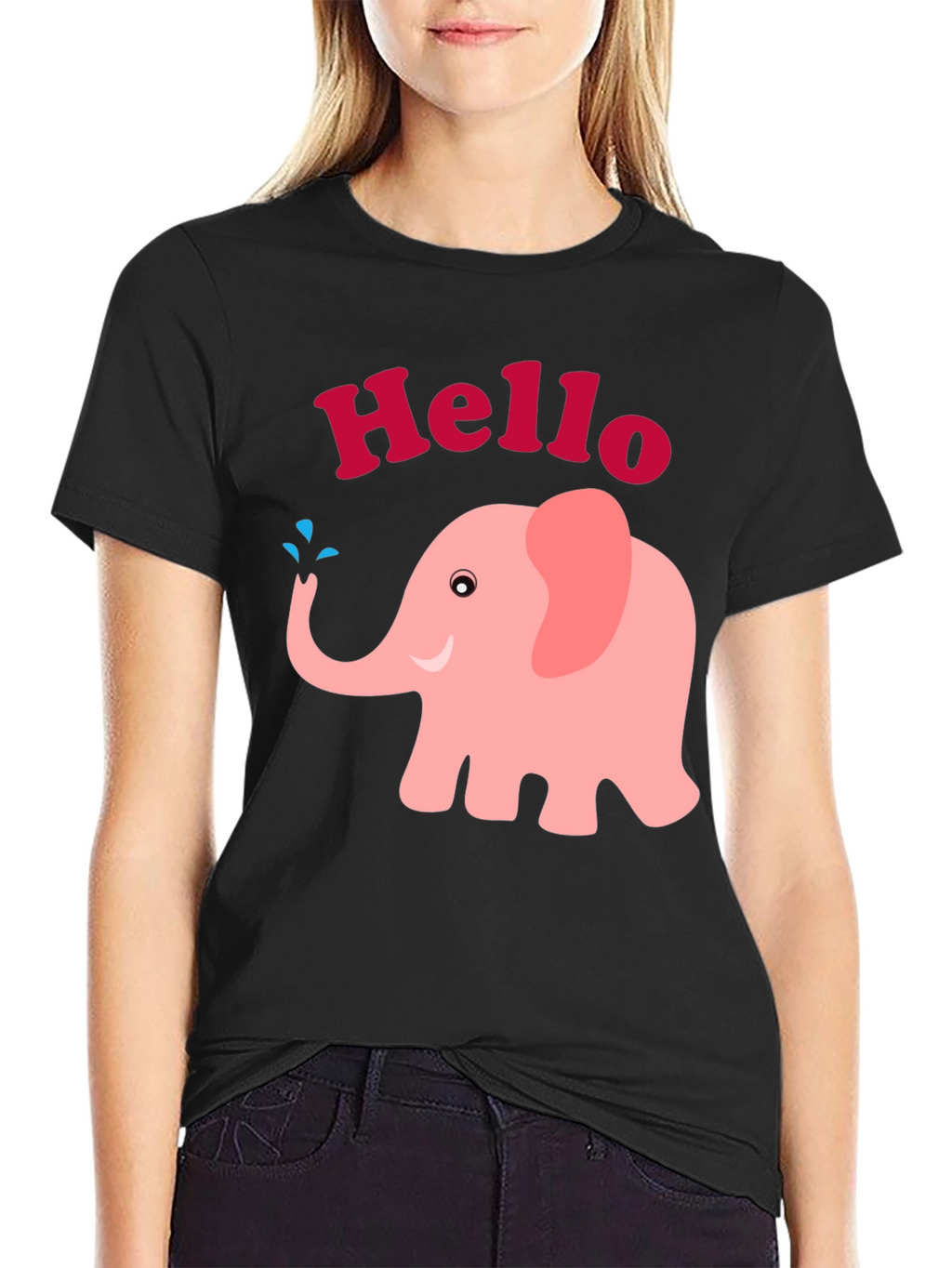 Cute Pink Elephant Hello Graphic Tee