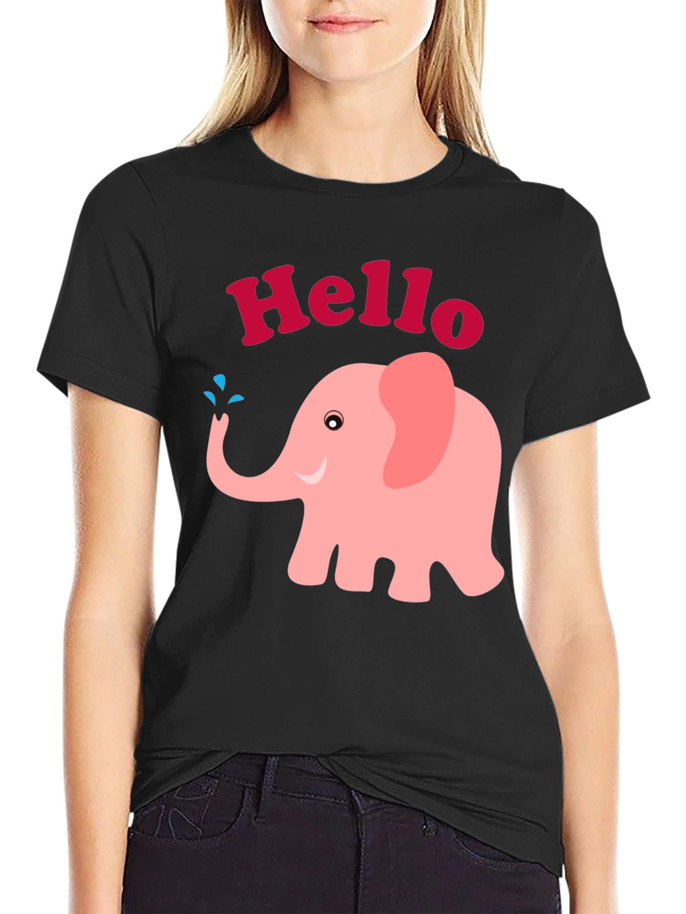 Cute Pink Elephant Hello Graphic Tee