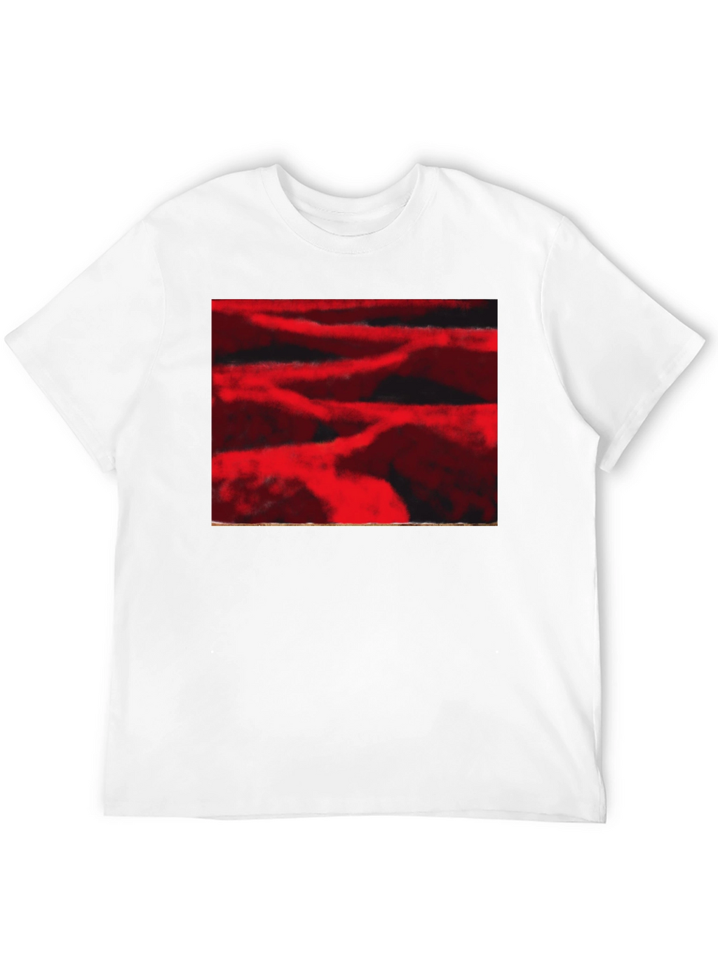 Abstract Red Landscape Print Black T-Shirt