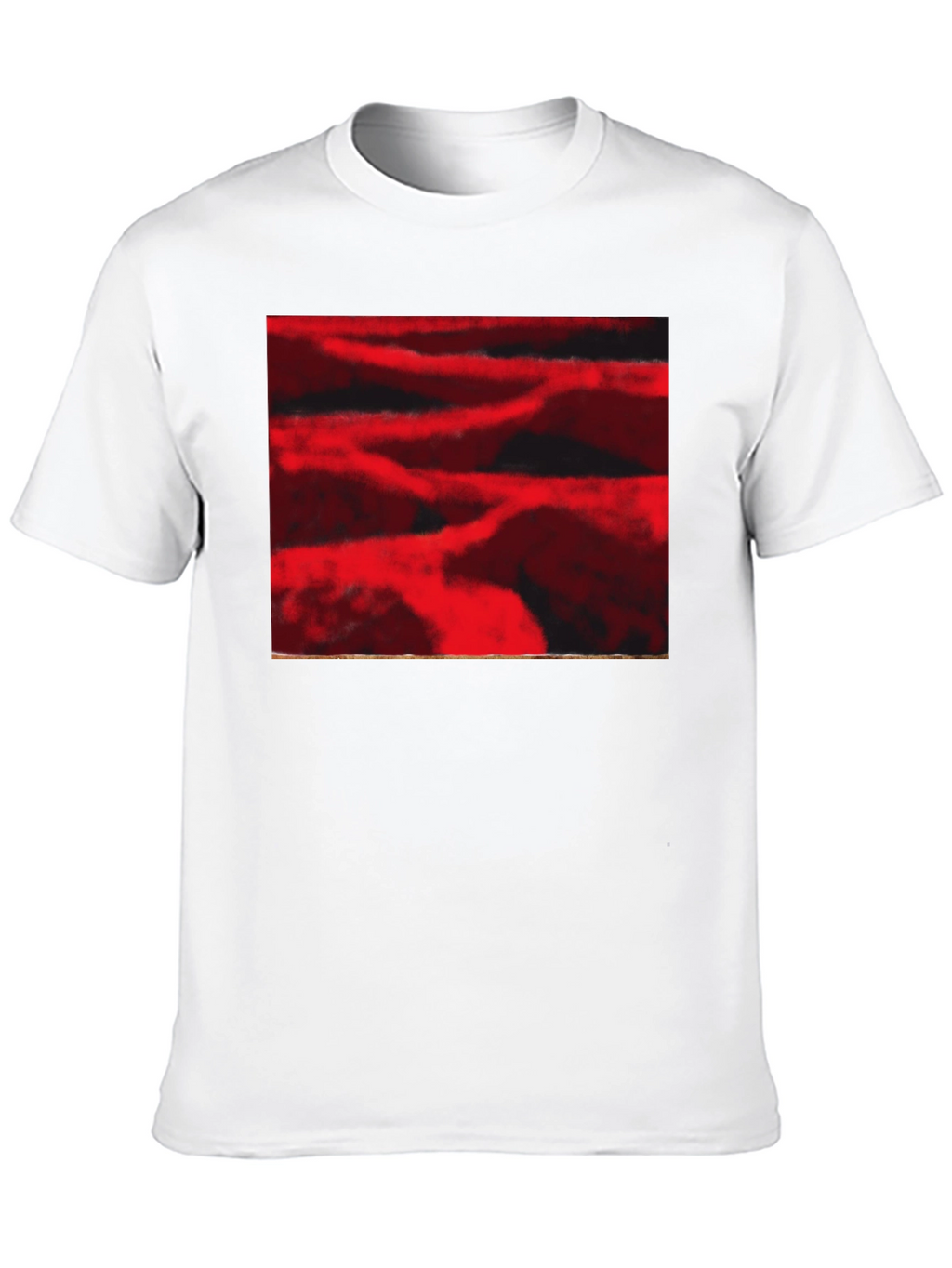 Abstract Red Landscape Print Black T-Shirt