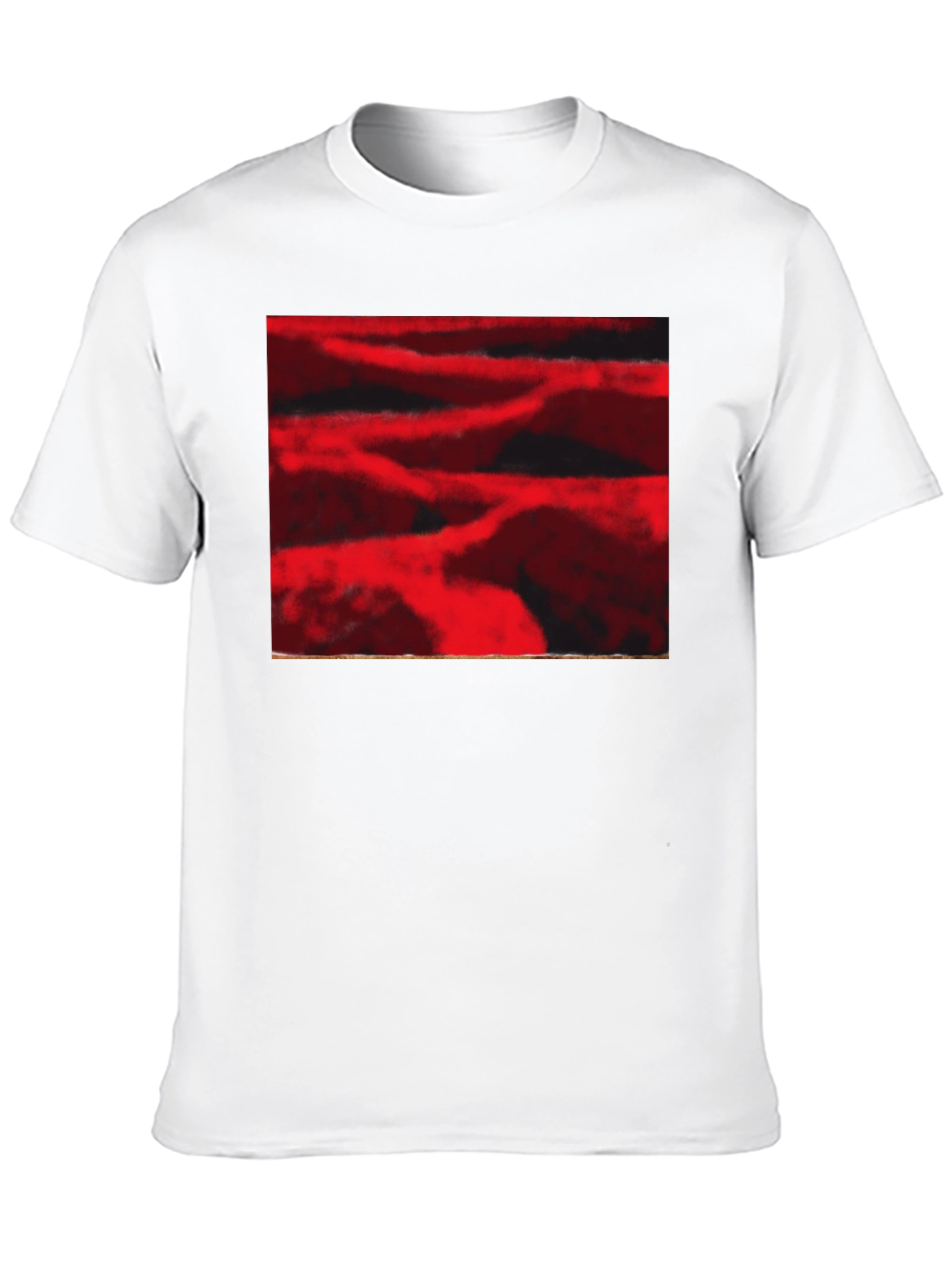 Abstract Red Landscape Print Black T-Shirt