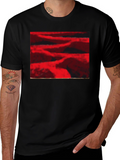 Abstract Red Landscape Print Black T-Shirt