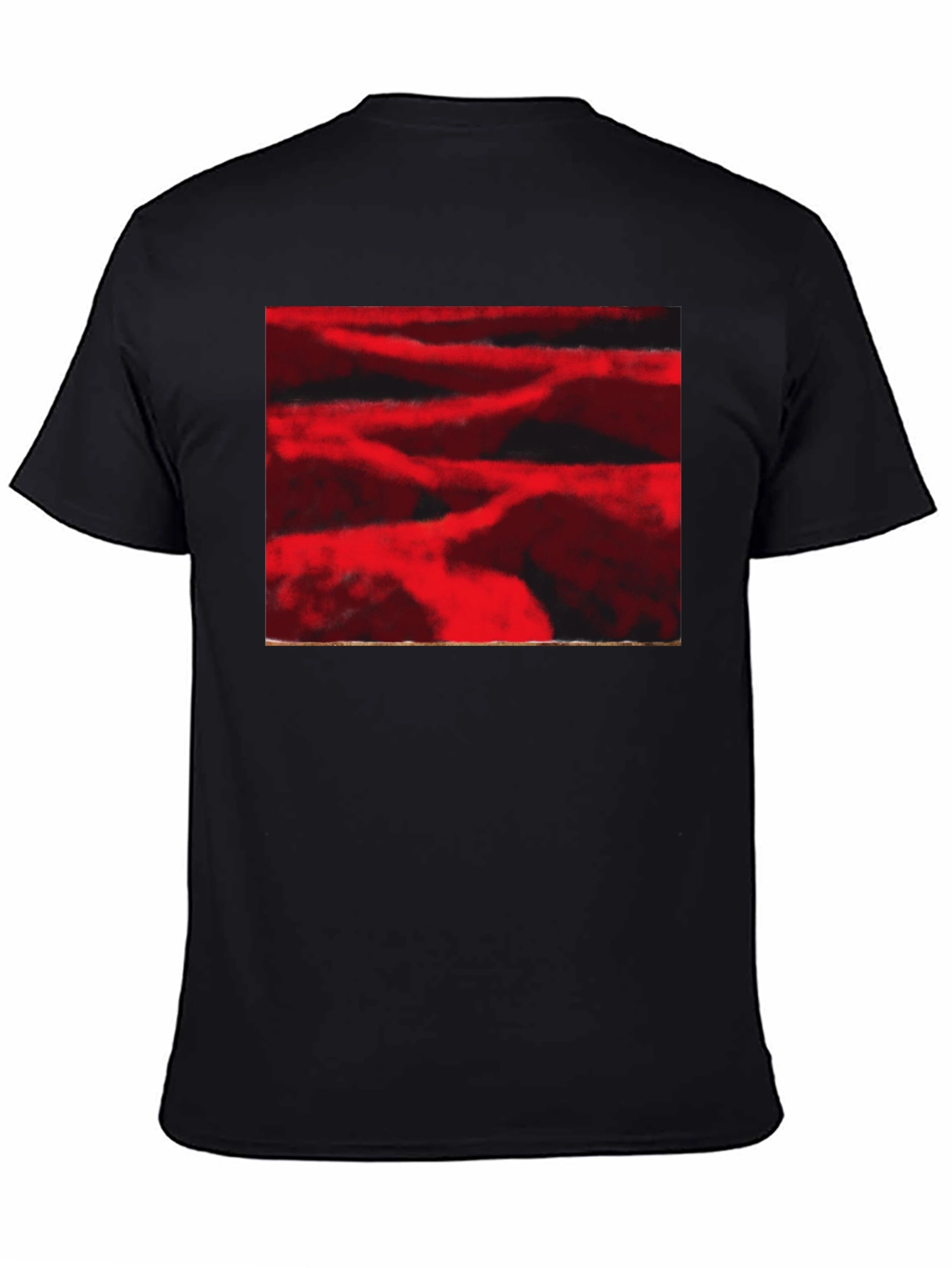 Abstract Red Landscape Print Black T-Shirt