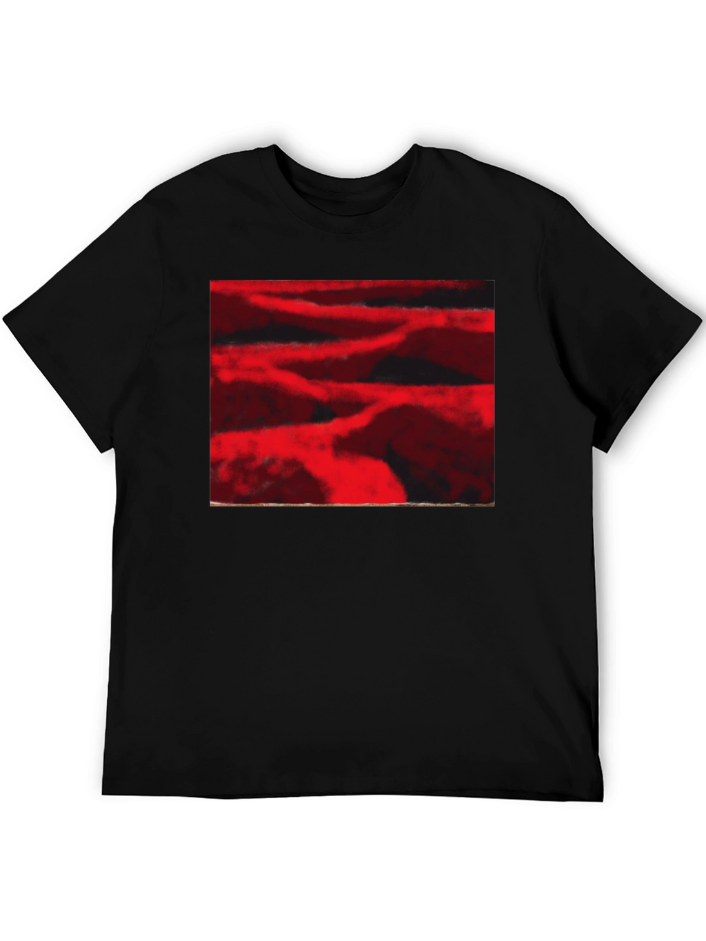 Abstract Red Landscape Print Black T-Shirt