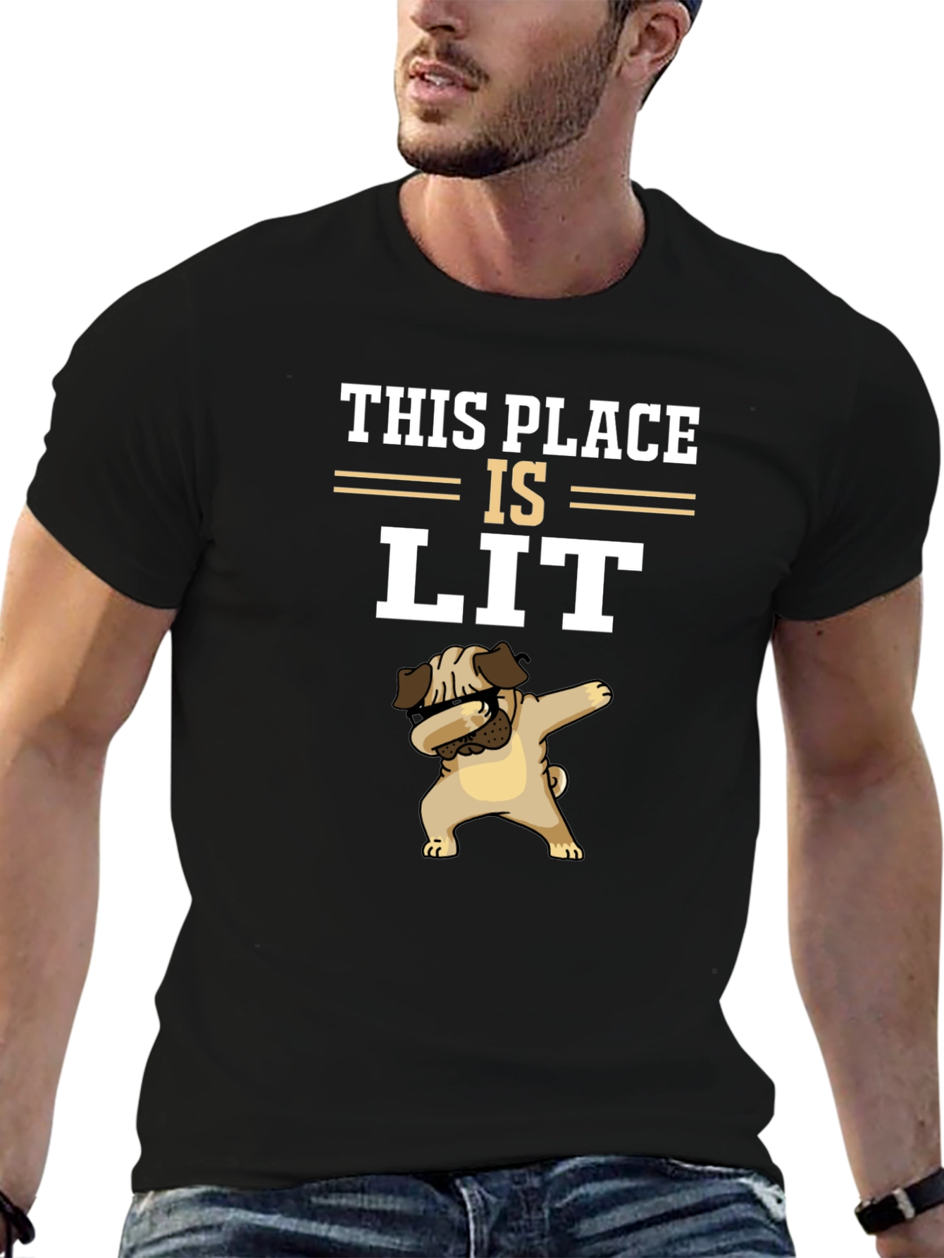 This Place Is Lit Pug T-Shirt – Funny Dab Dog Graphic Tee