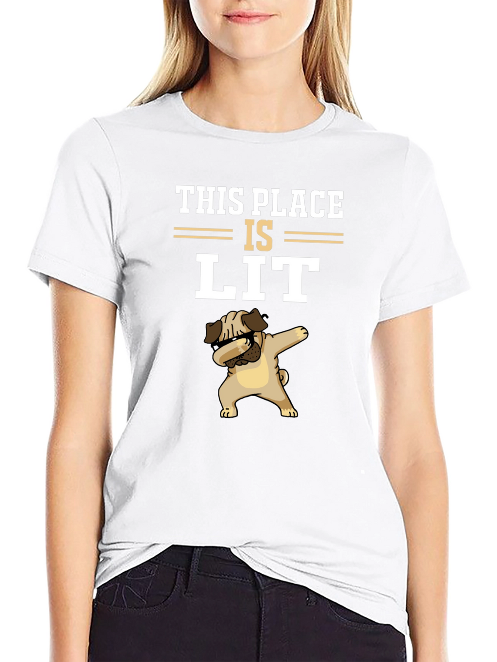This Place Is Lit Pug T-Shirt – Funny Dab Dog Graphic Tee