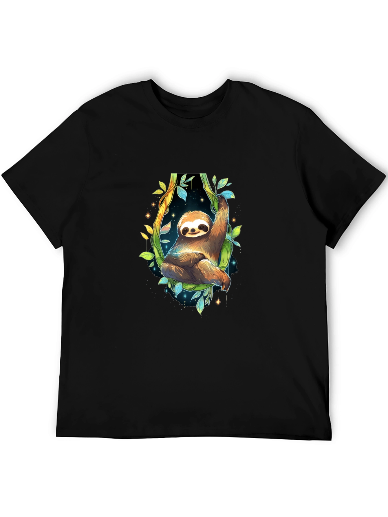Sloth Graphic Black Tee - Cute Animal Design