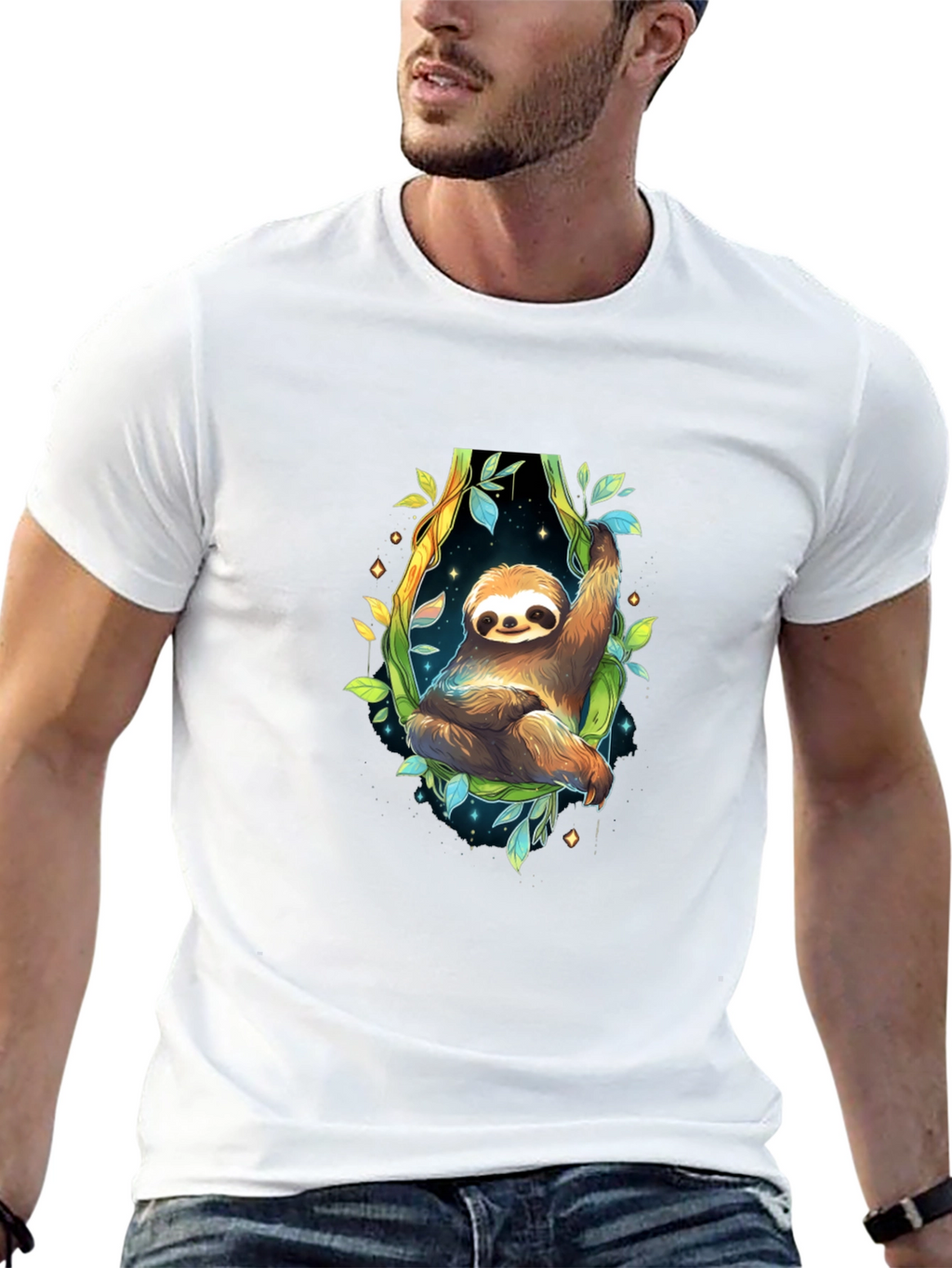 Sloth Graphic Black Tee - Cute Animal Design