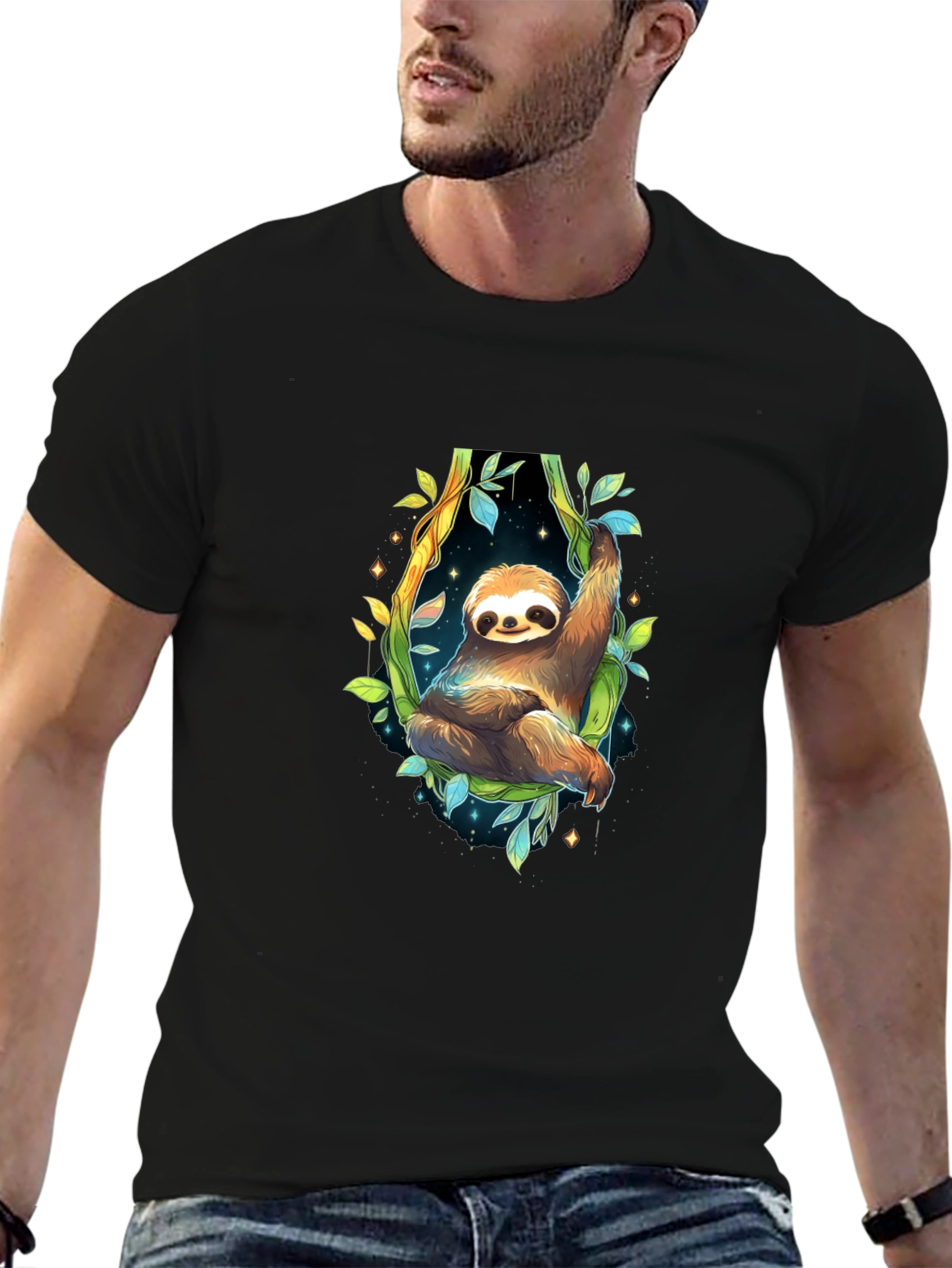 Sloth Graphic Black Tee - Cute Animal Design