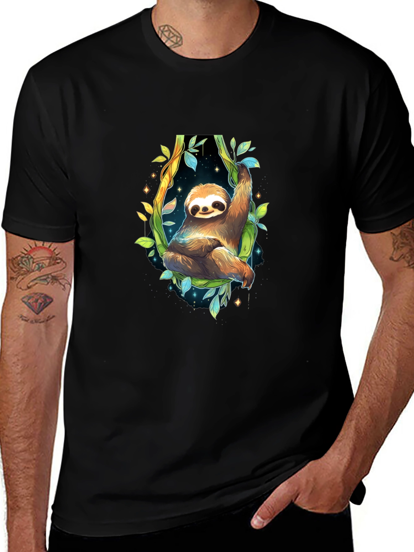 Sloth Graphic Black Tee - Cute Animal Design