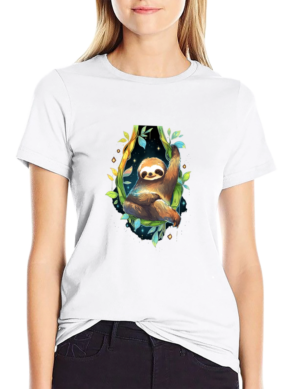 Sloth Graphic Black Tee - Cute Animal Design