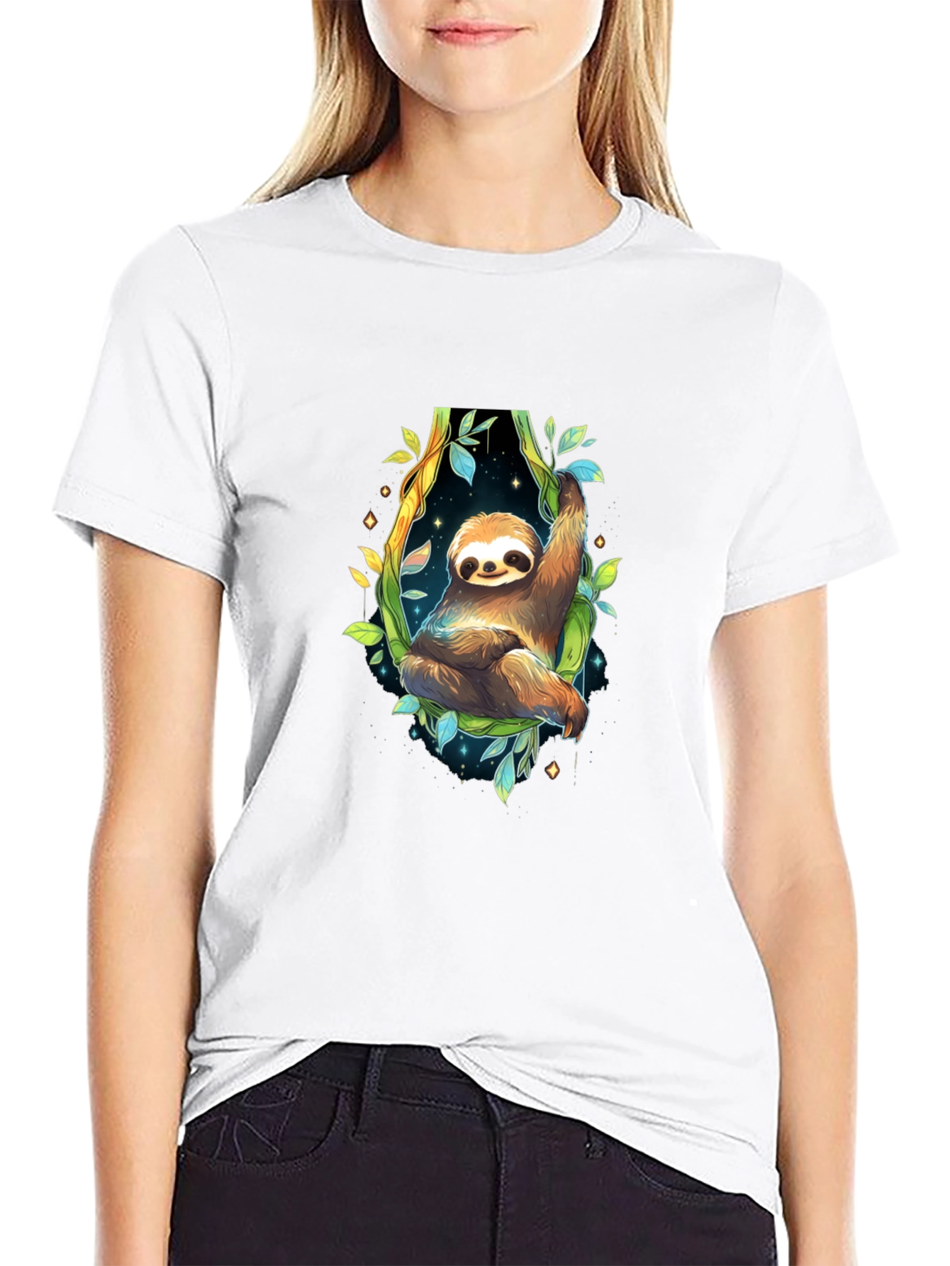 Sloth Graphic Black Tee - Cute Animal Design