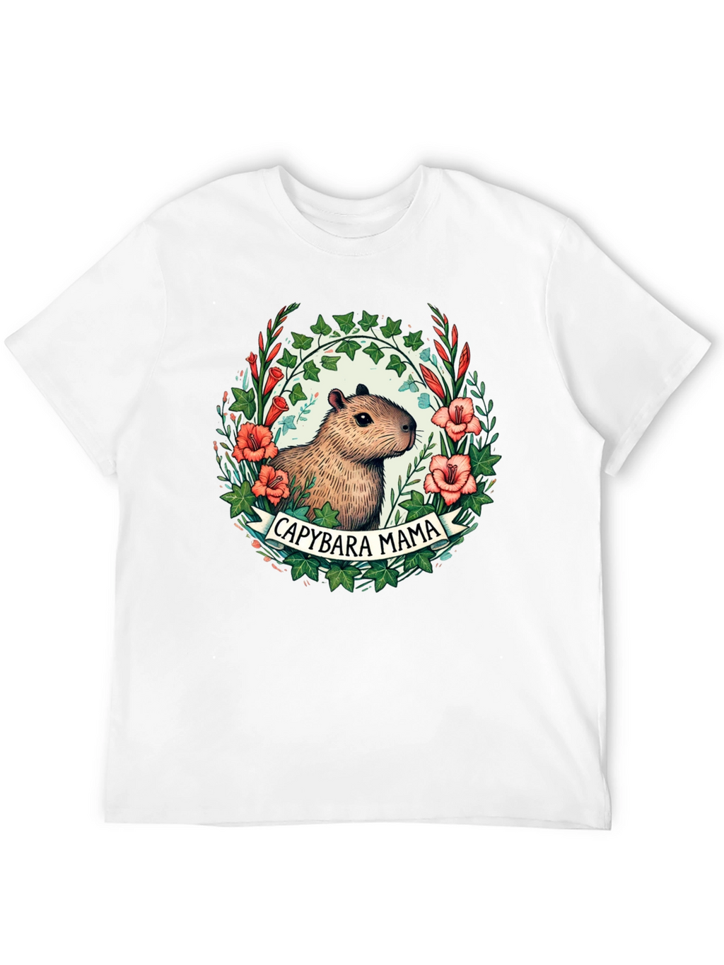 Capybara Mama T-Shirt - Floral Design