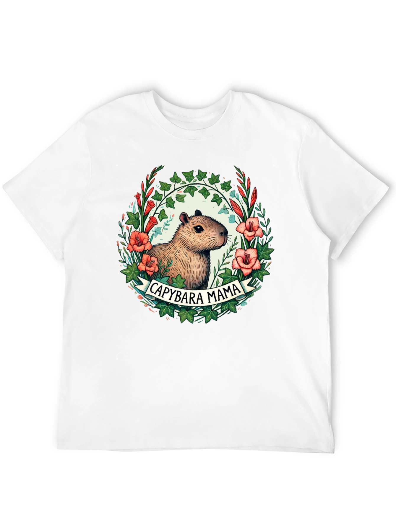 Capybara Mama T-Shirt - Floral Design