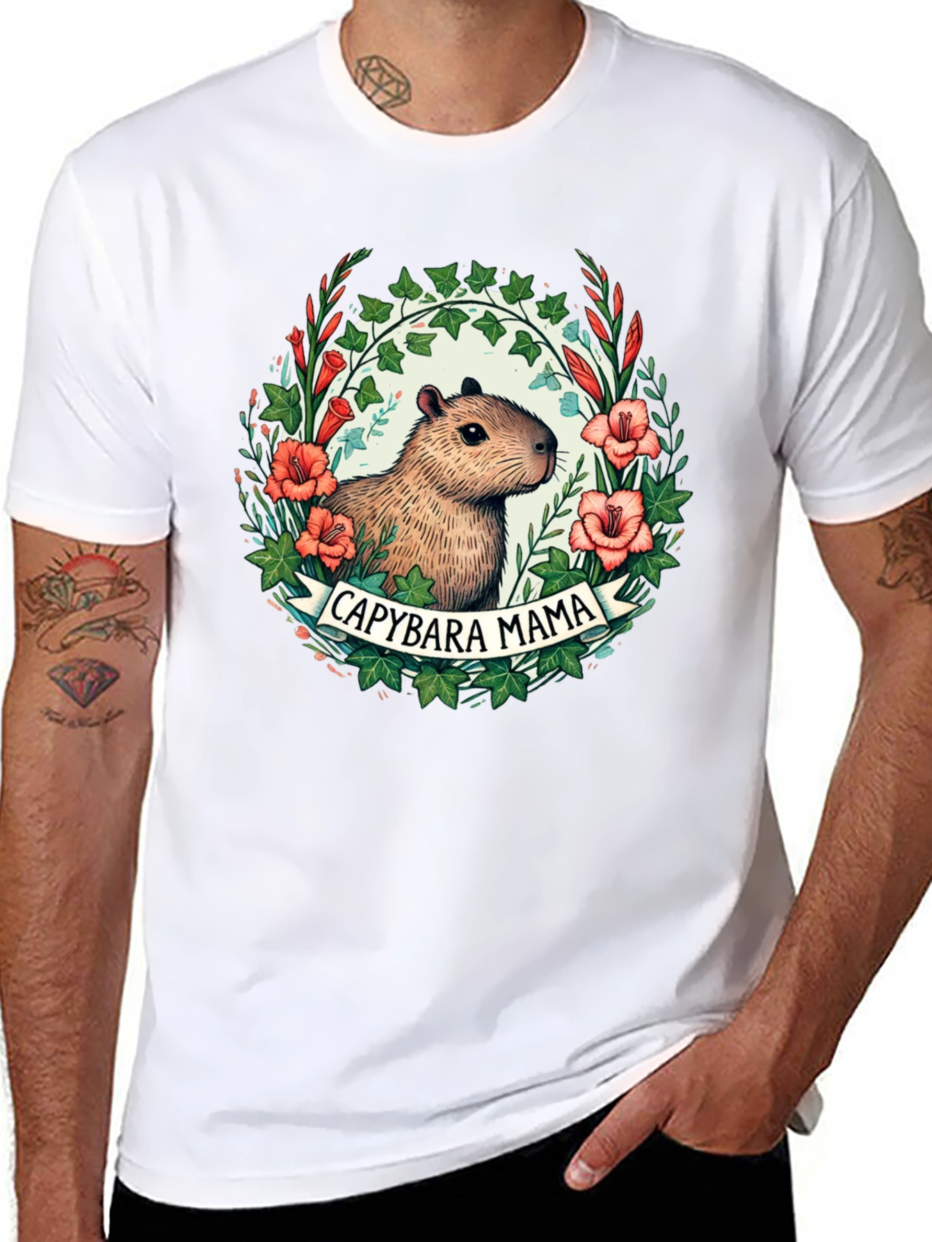 Capybara Mama T-Shirt - Floral Design