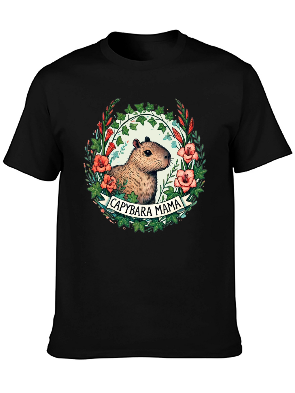 Capybara Mama T-Shirt - Floral Design