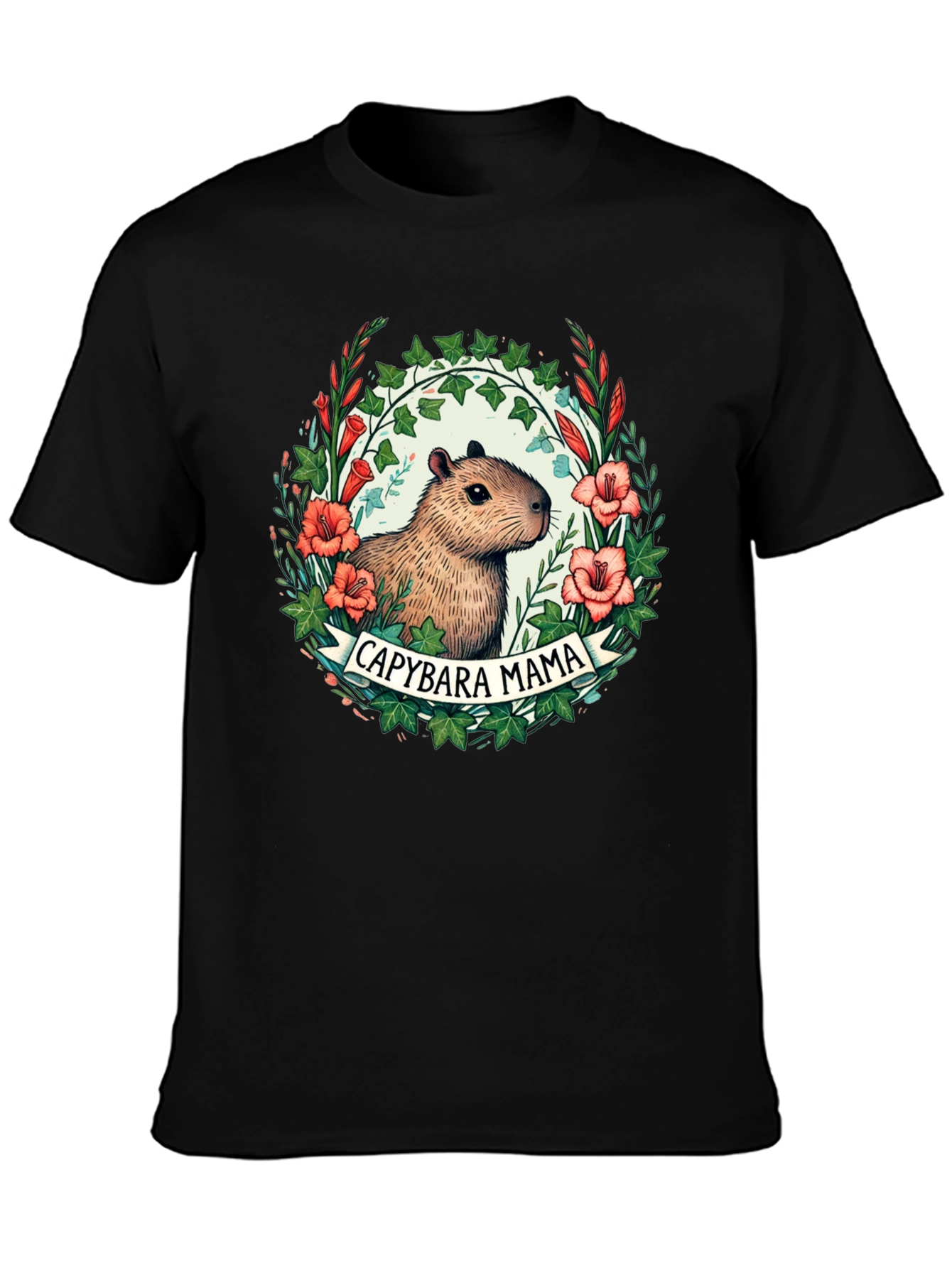 Capybara Mama T-Shirt - Floral Design