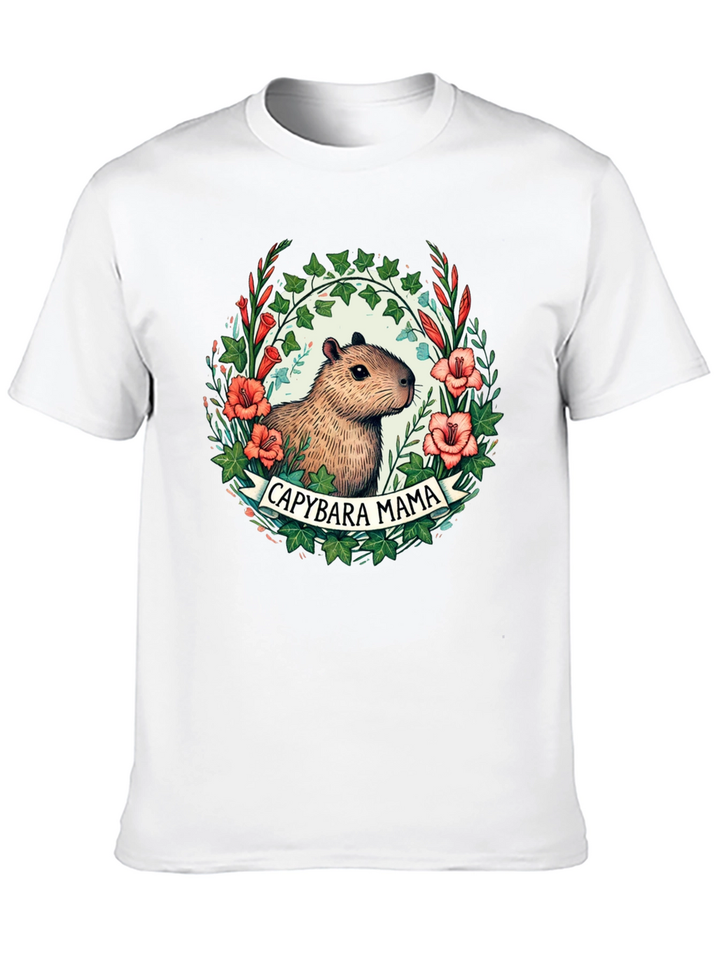 Capybara Mama T-Shirt - Floral Design