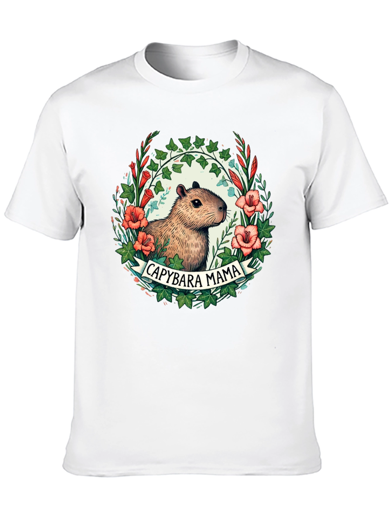 Capybara Mama T-Shirt - Floral Design