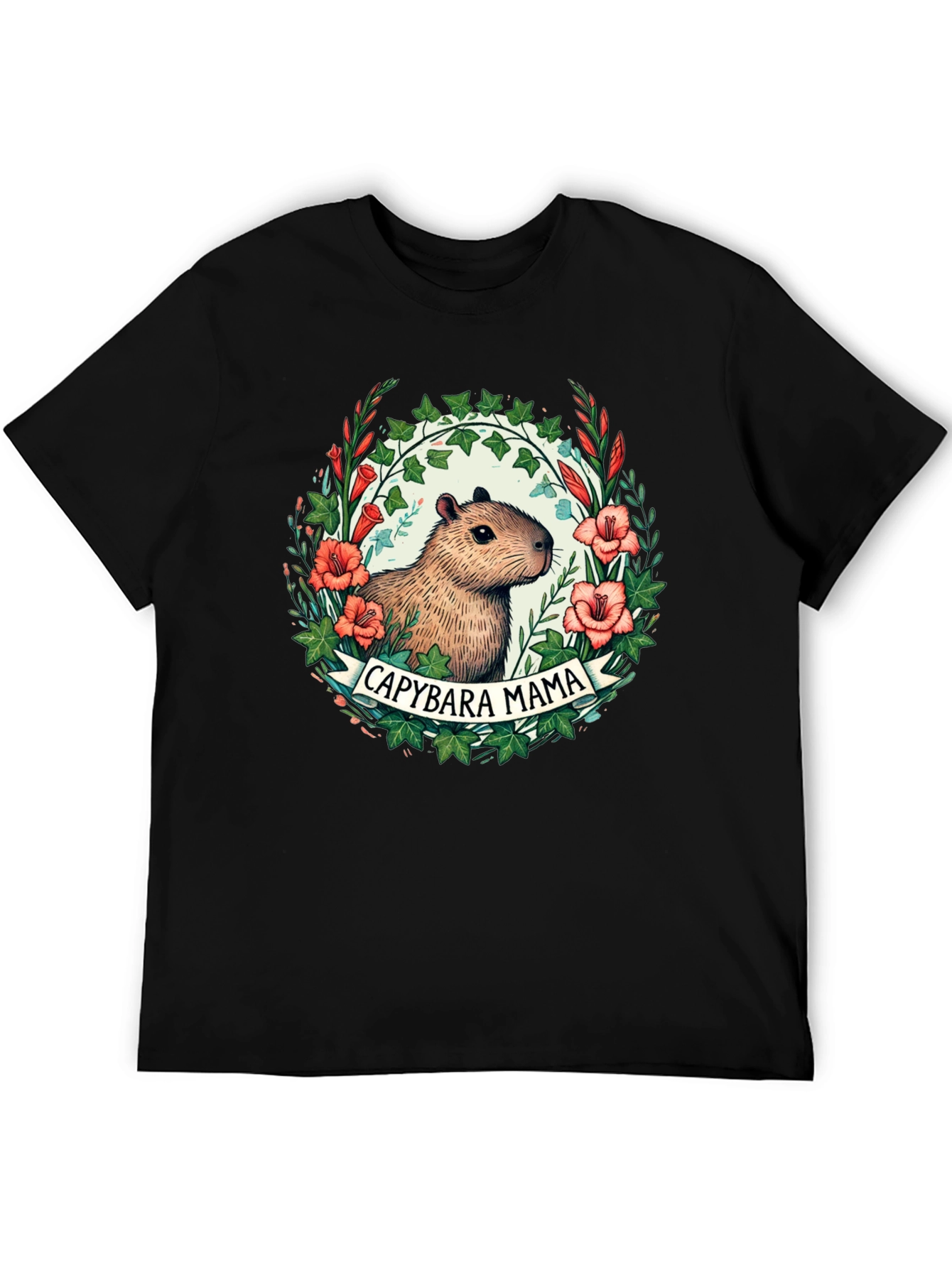 Capybara Mama T-Shirt - Floral Design
